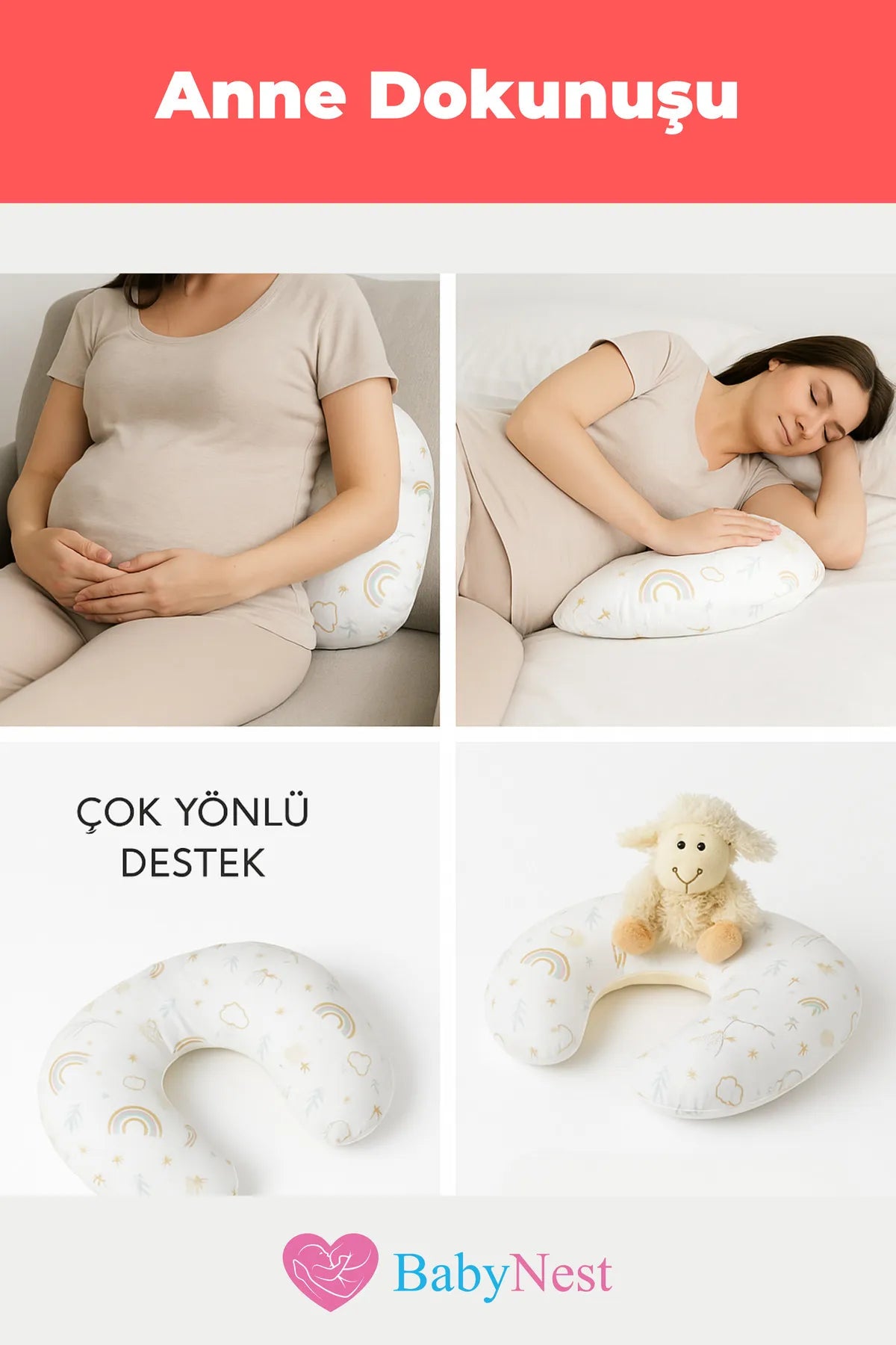 Emzirme Yastığı ve Destek Minderi Gökkuşağı Bej