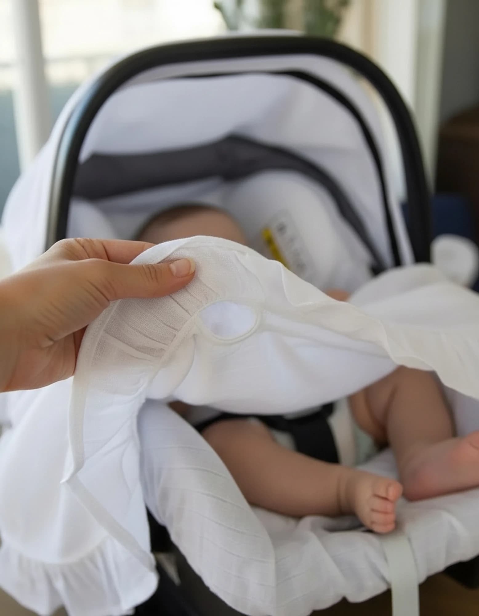 3lu Puset Ortusu/bebek Araba Ortusu - Puset Minderi - Puset Carsafi Beyaz Muslin Firfirli BabyNest görsel 4