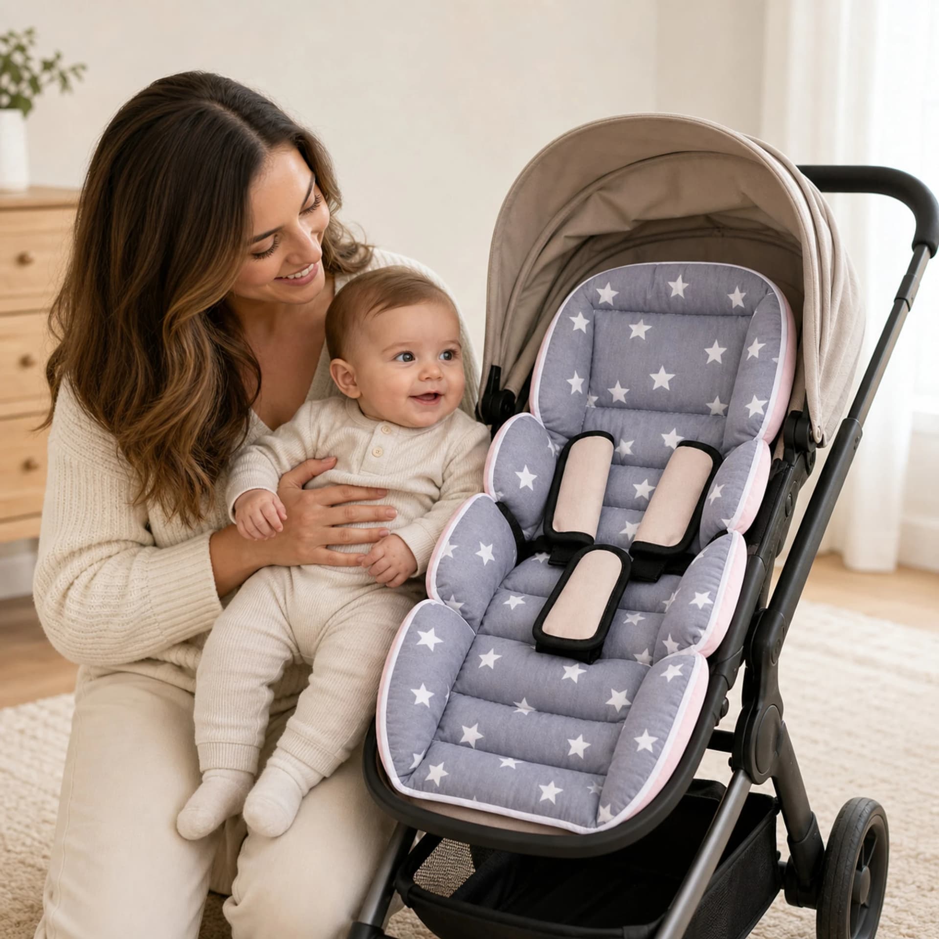 Bel Destekli Araba Minderi Pembe Ve Gri BabyNest görsel 12