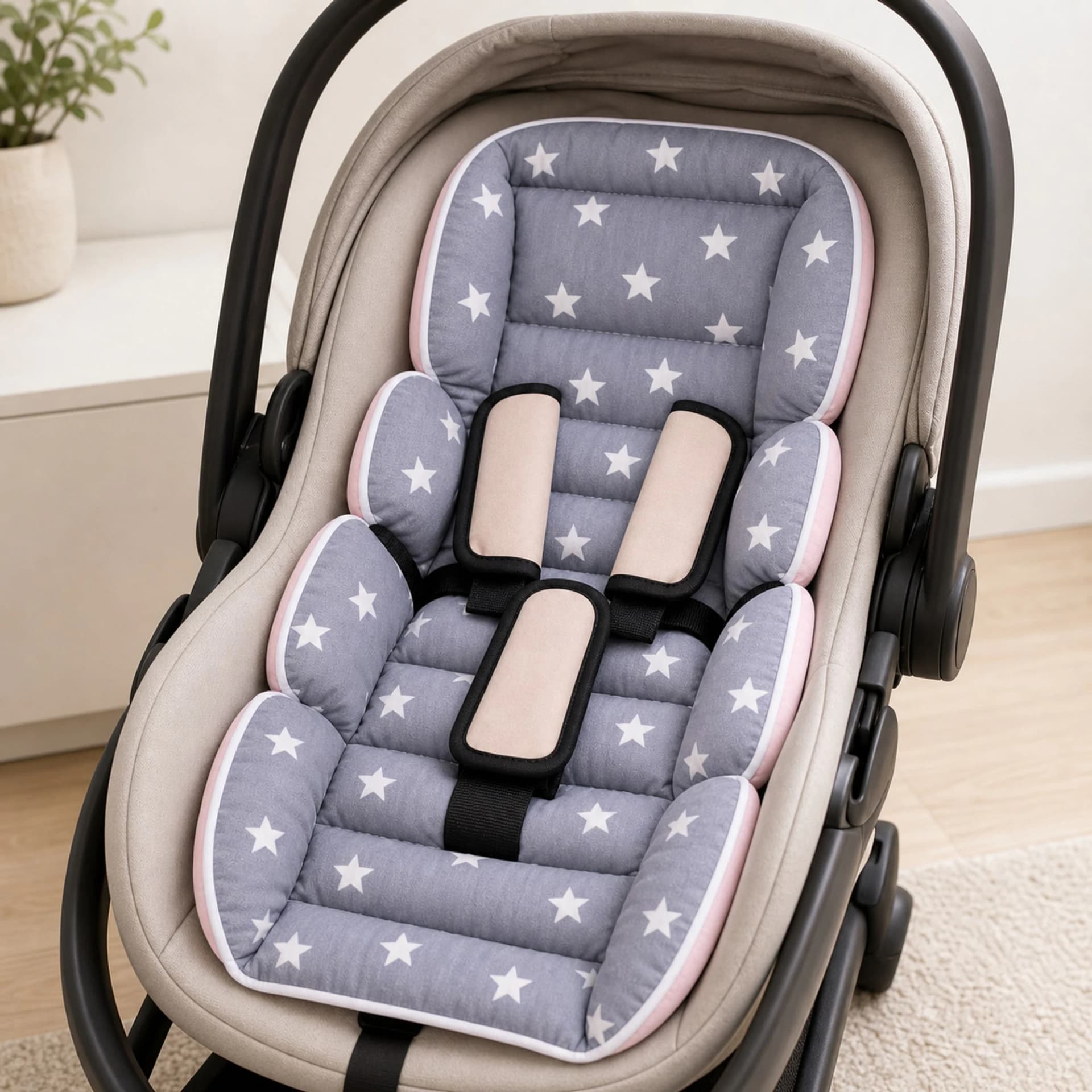 Bel Destekli Araba Minderi Pembe Ve Gri BabyNest görsel 13