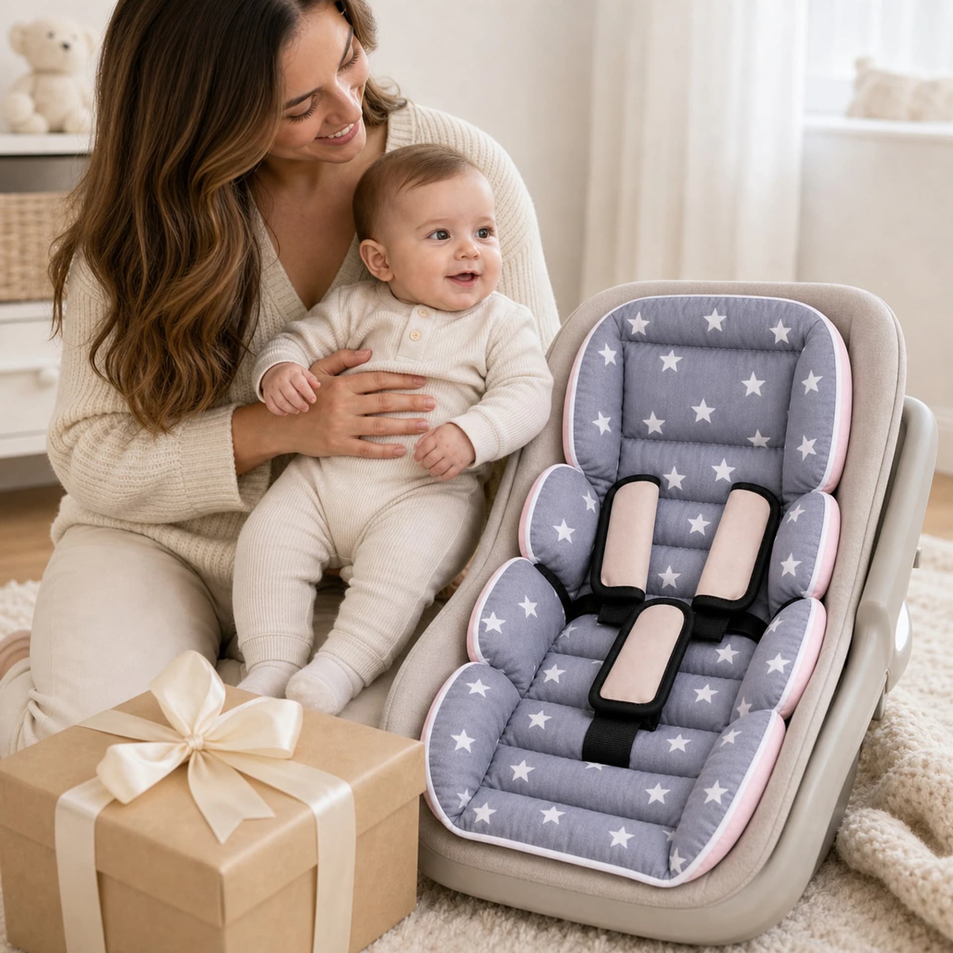 Bel Destekli Araba Minderi Pembe Ve Gri BabyNest görsel 15