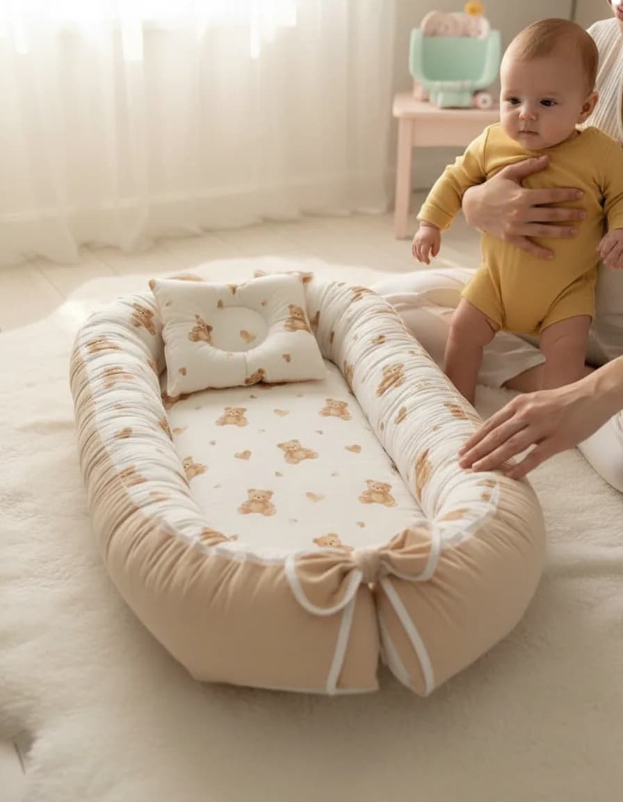 Ayıcıklı Kalp Desenli Baby Nest ve Ortopedik Yastık
