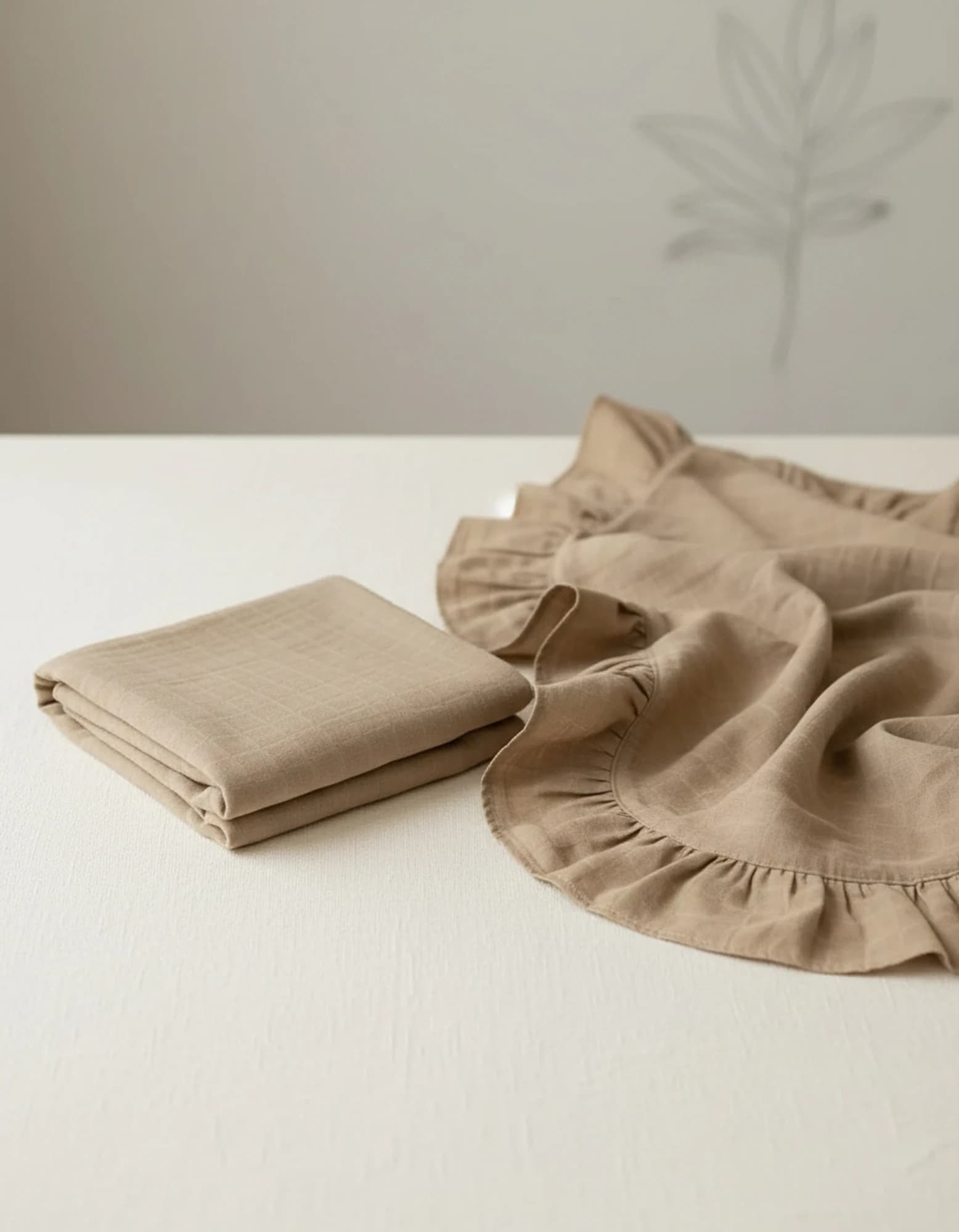 Puset Ortusu/Bebek Arabasi Ortusu %100 Pamuk Muslin Bej Firfirli BabyNest görsel 3