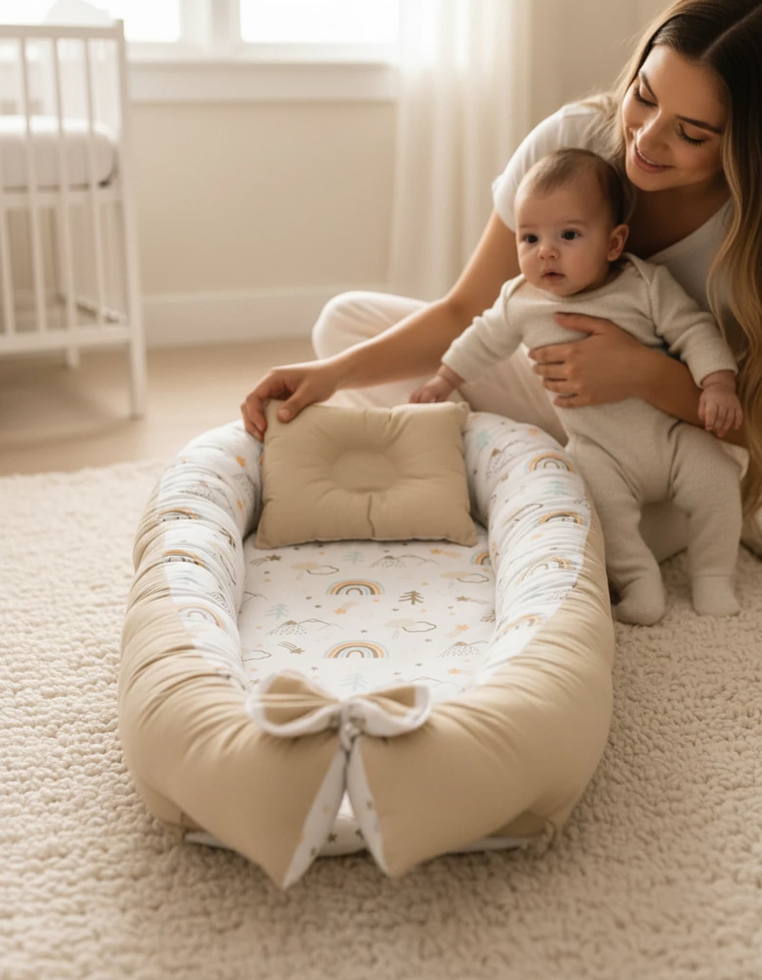 Gökkuşağı Bej Baby Nest ve Ortopedik Yastık