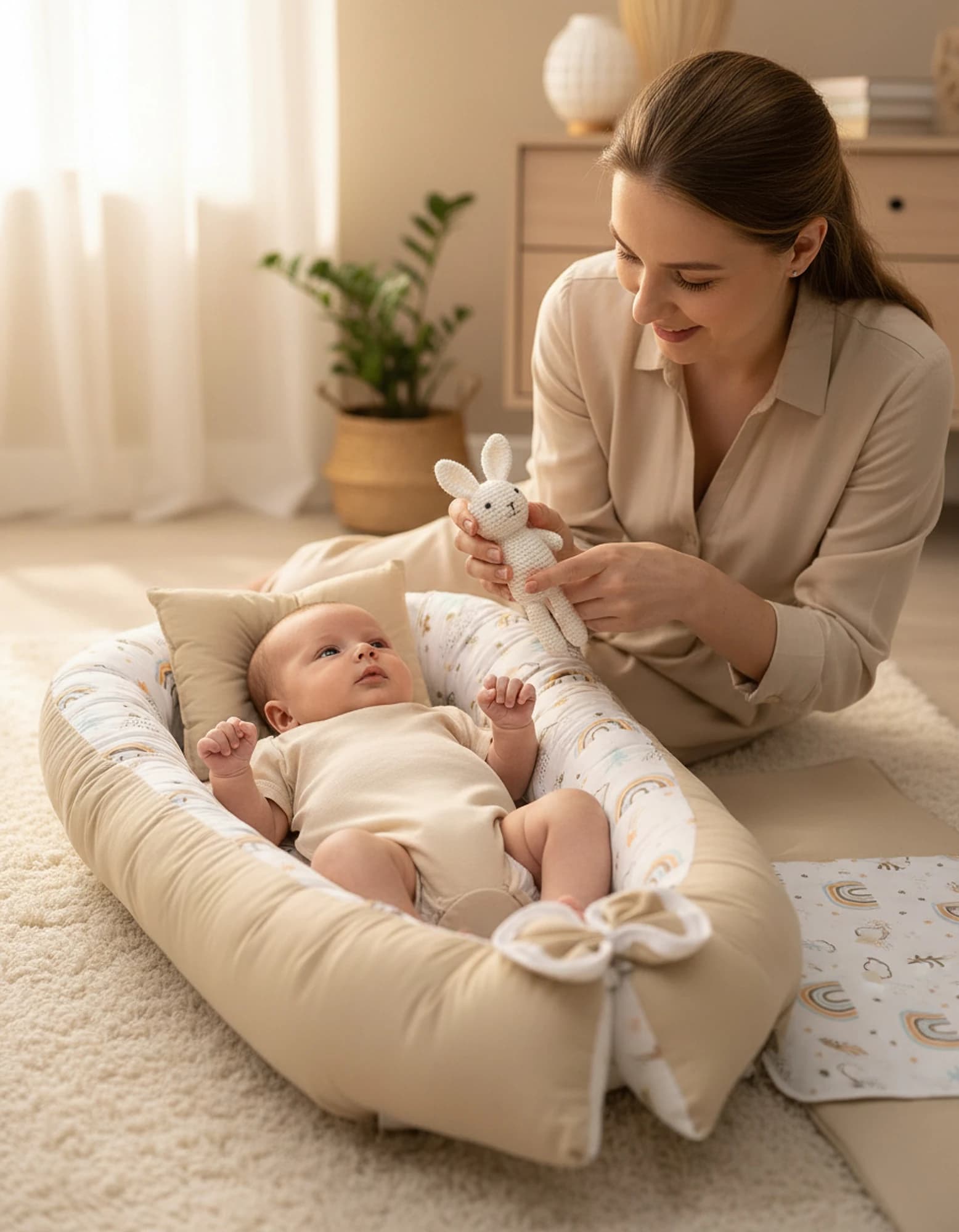 Yatak ve Ortopedik Yastik Gokkusagi Bej pamuklu kumas