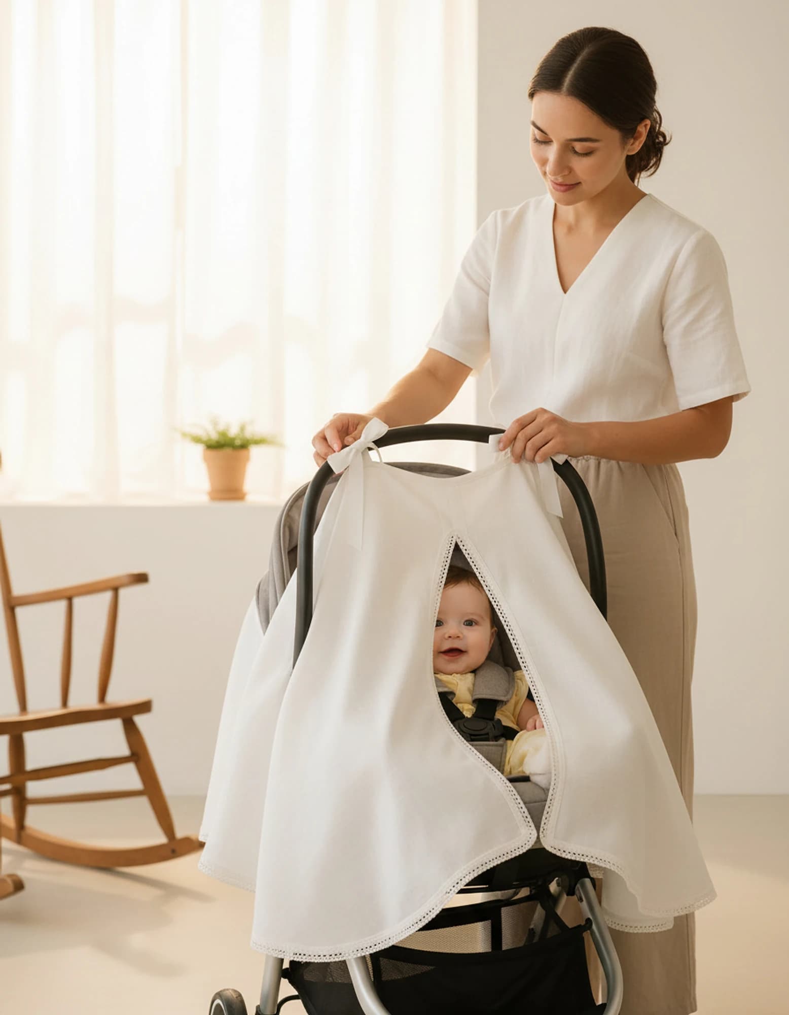 Puset Ortusu/Bebek Arabasi Ortusu %100  Muslin Beyaz gupurlu