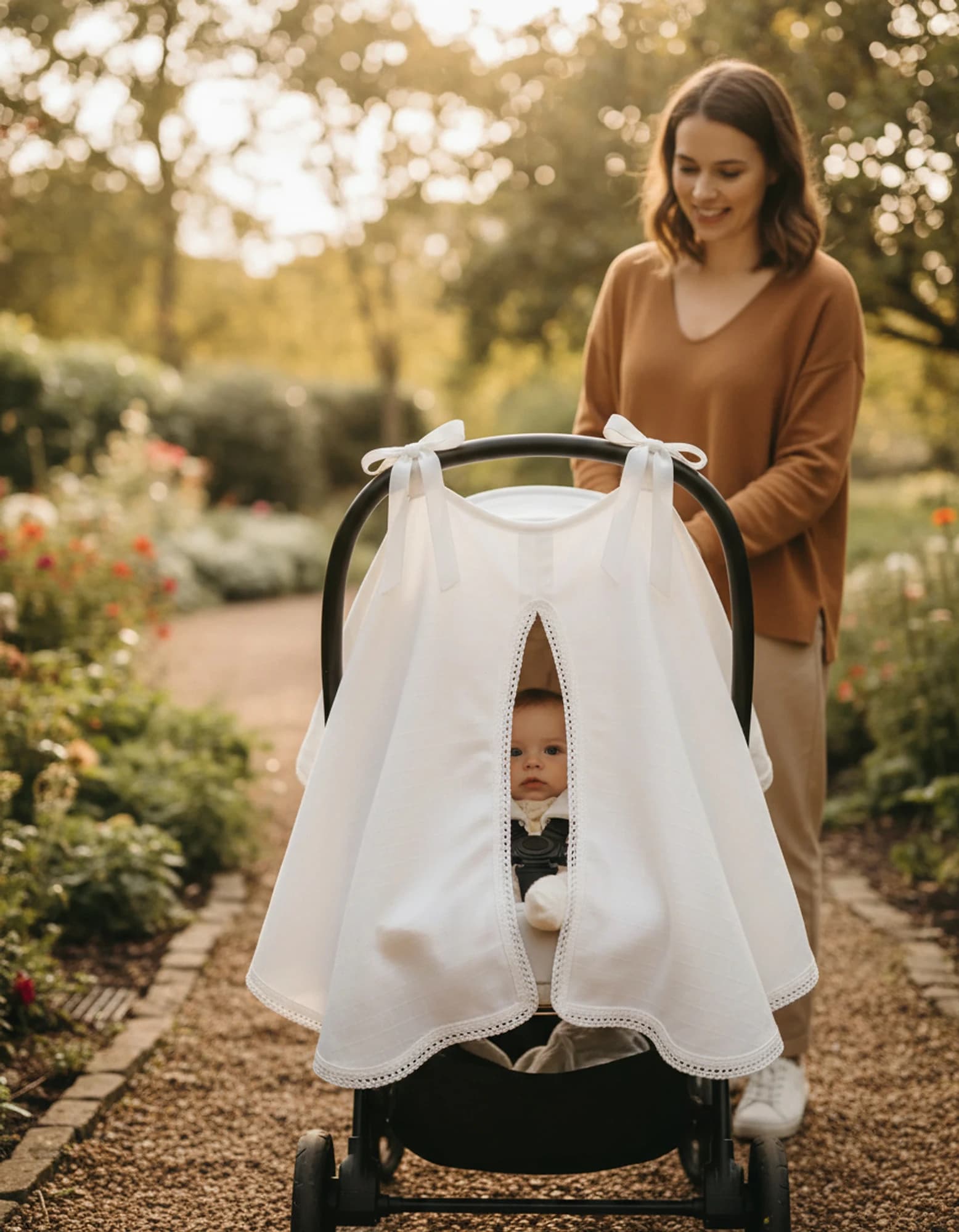 Puset Ortusu/Bebek Arabasi Ortusu %100  Muslin Beyaz gupurlu