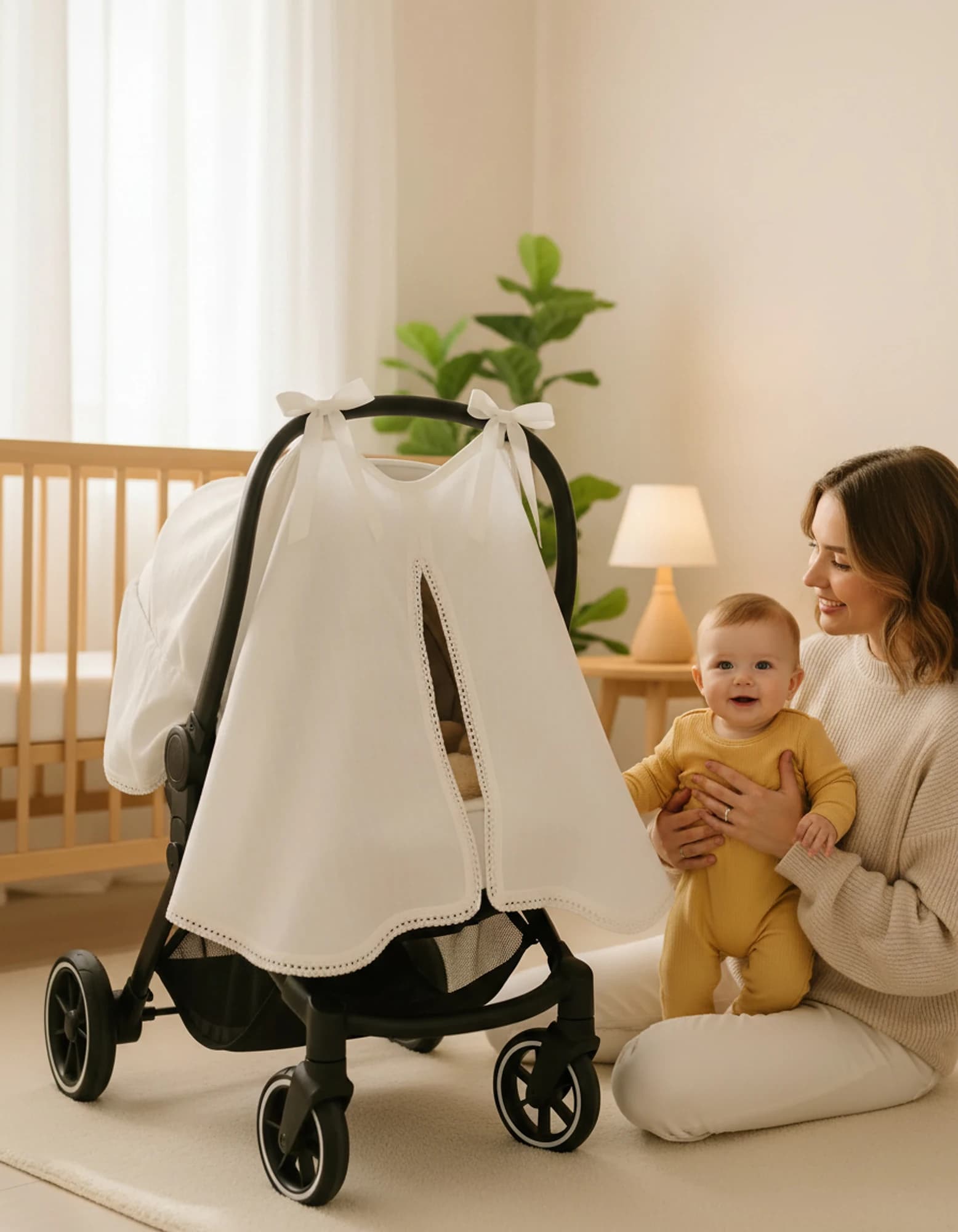 Puset Ortusu/Bebek Arabasi Ortusu %100  Muslin Beyaz gupurlu