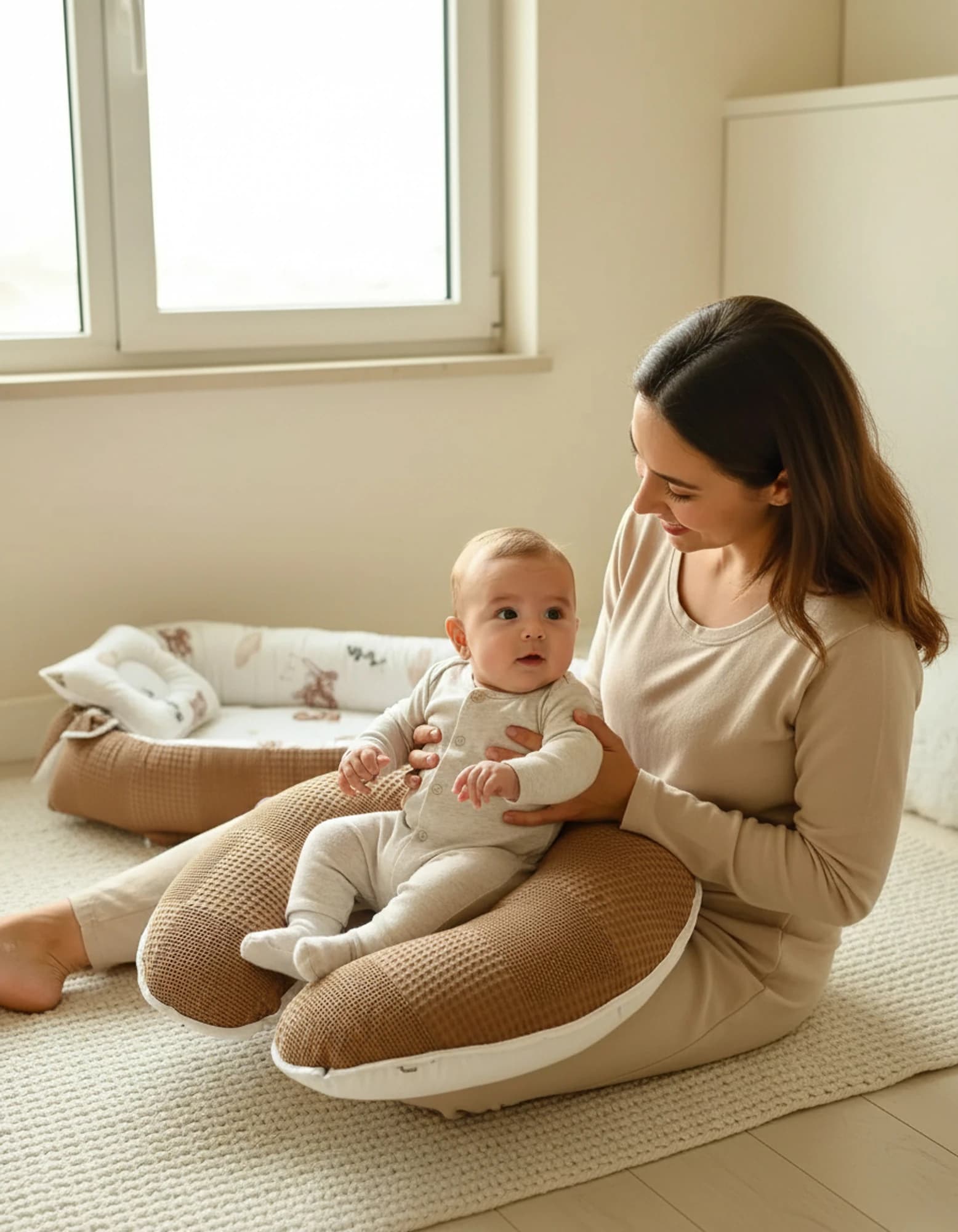 Yatak - Ortopedik Yastik + Emzirme Yatigi Pike Ve Pamuk Kumas Desenli BabyNest görsel 6