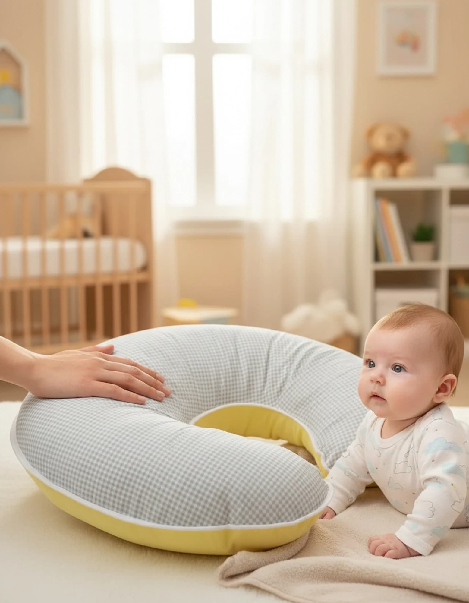 Emzirme Yastigi Ve Destek Minderi Gri Ekose Ve Sari