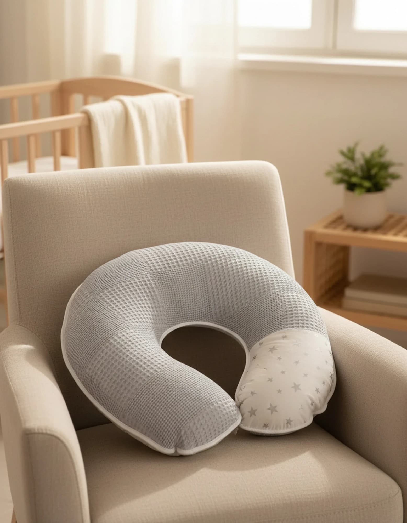 Emzirme Yastigi Ve Destek Minderi Gri Yildiz Ve Pikeli Model (BEYAZ BIYELI) BabyNest görsel 7