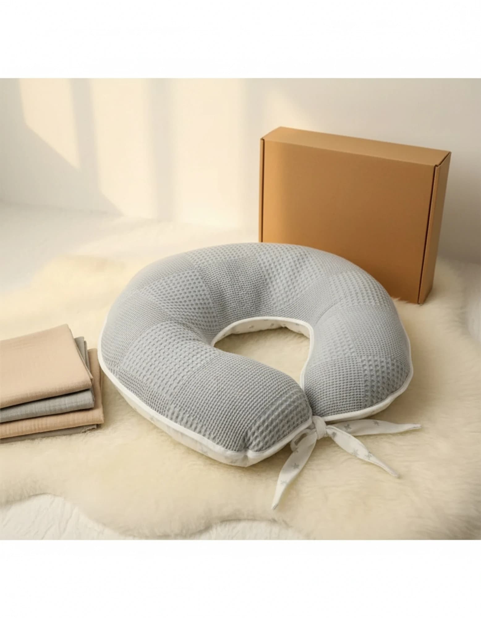 Emzirme Yastigi Ve Destek Minderi Gri Yildiz Ve Pikeli Model (BEYAZ BIYELI) BabyNest görsel 8