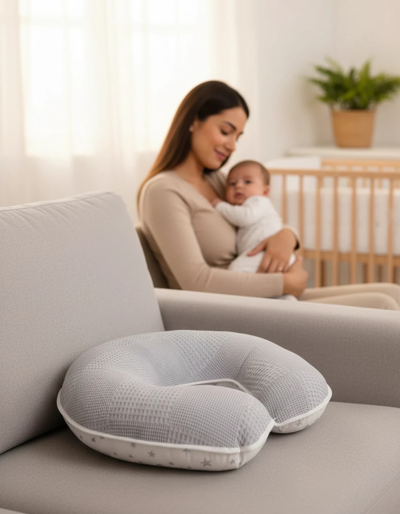 Emzirme Yastigi Ve Destek Minderi Gri Yildiz Ve Pikeli Model (BEYAZ BIYELI) BabyNest görsel 10