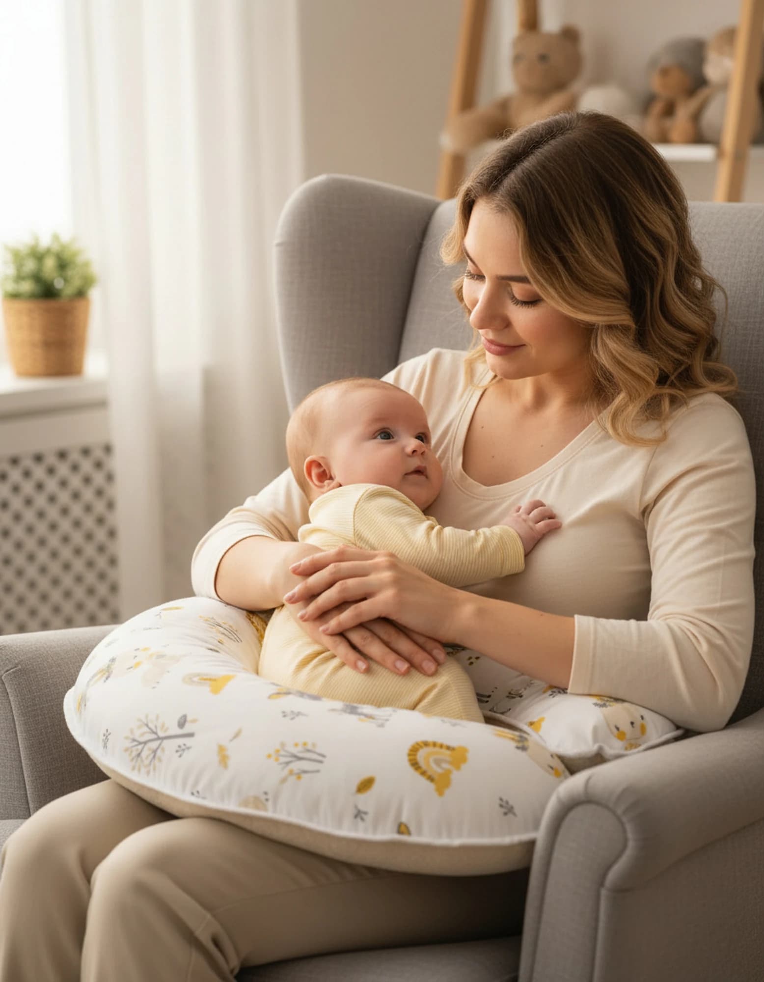 Emzirme Yastigi Ve Destek Minderi Geyik Pikeli Model (BEYAZ BIYELI)