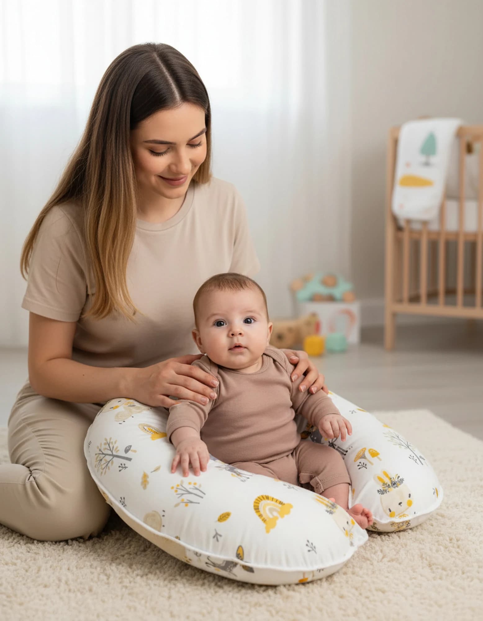 Emzirme Yastigi Ve Destek Minderi Geyik Pikeli Model (BEYAZ BIYELI)