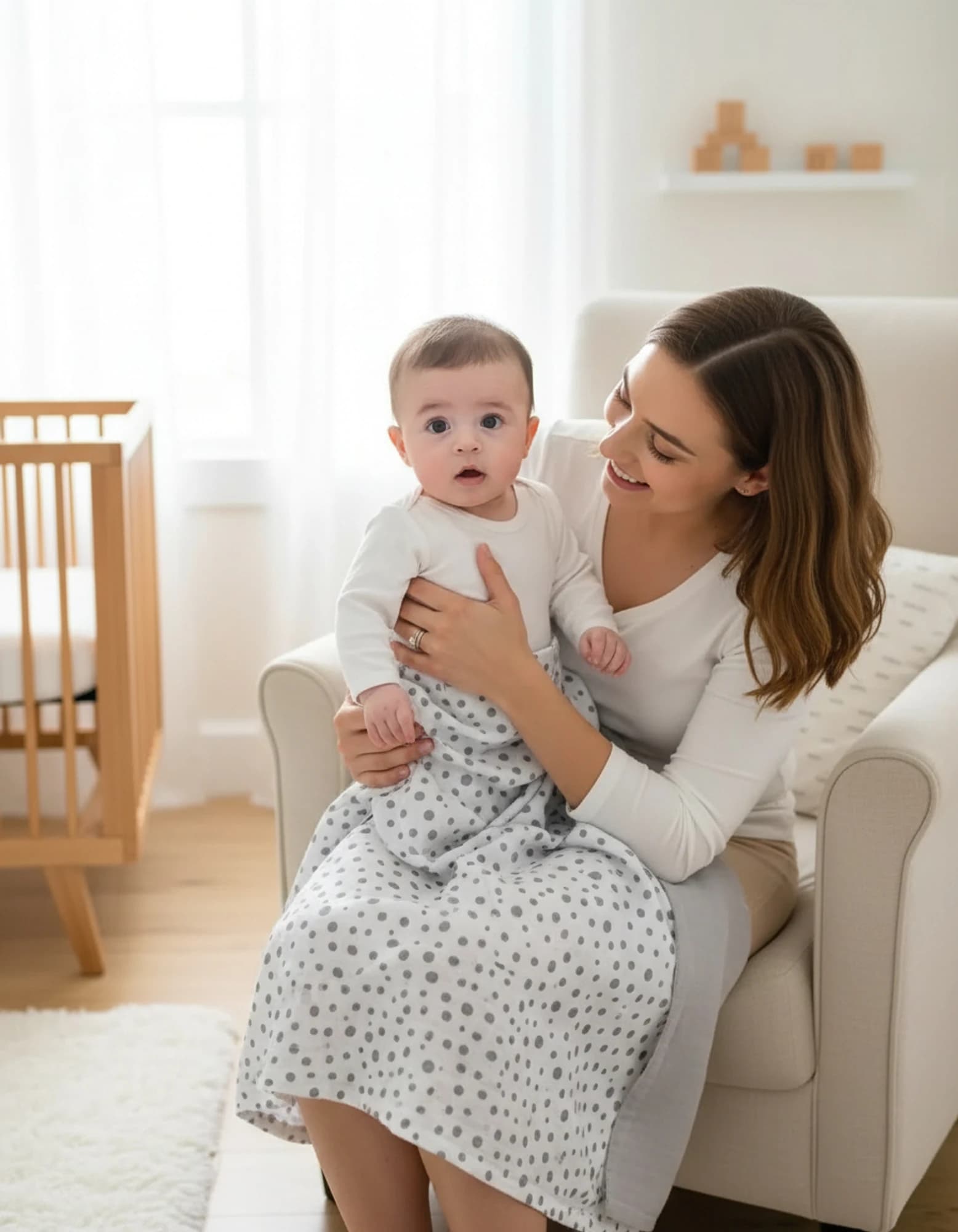 Muslin Ortu Cift Katli Puantiye Desen Ve Duz Gri BabyNest görsel 2