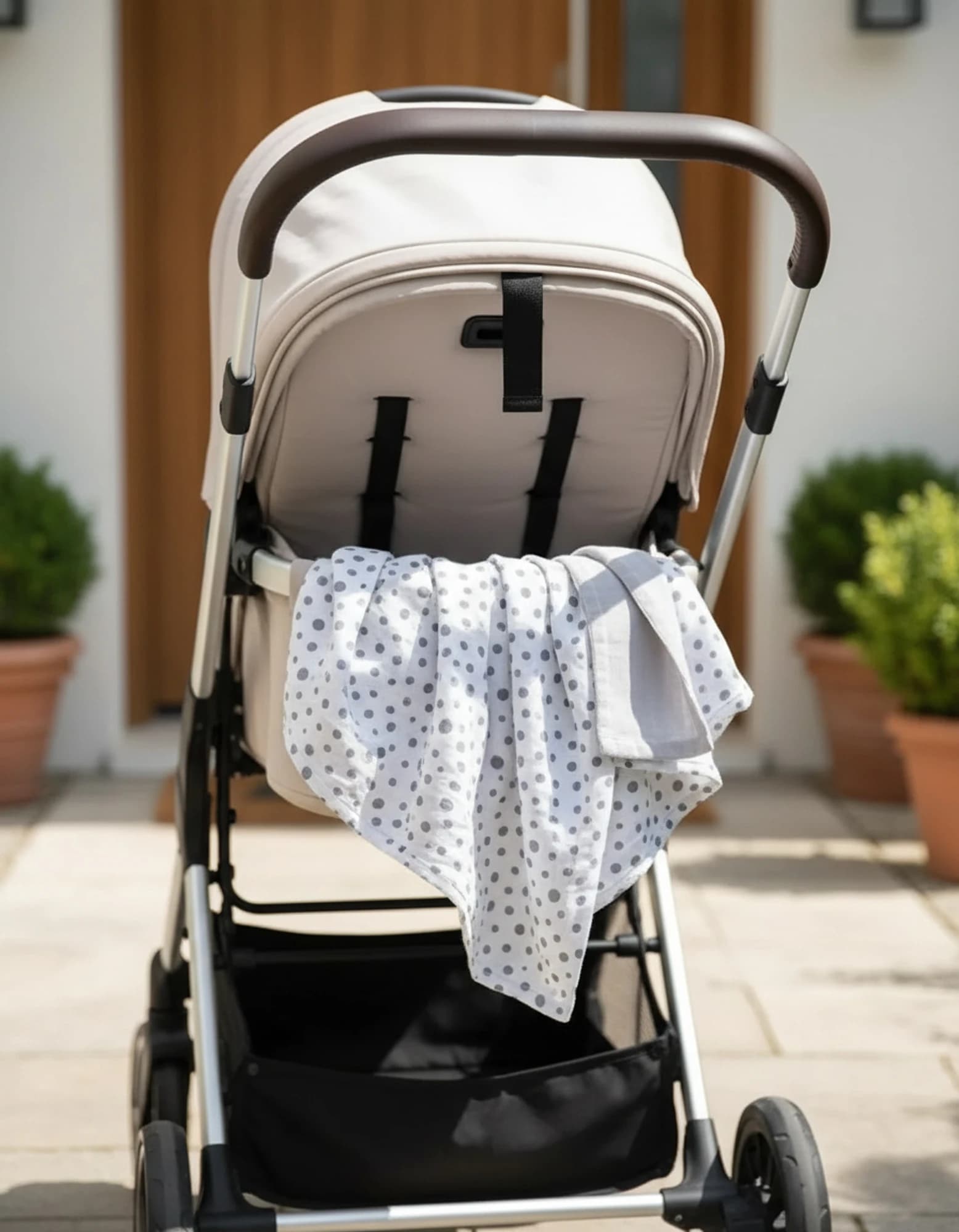 Muslin Ortu Cift Katli Puantiye Desen Ve Duz Gri BabyNest görsel 6