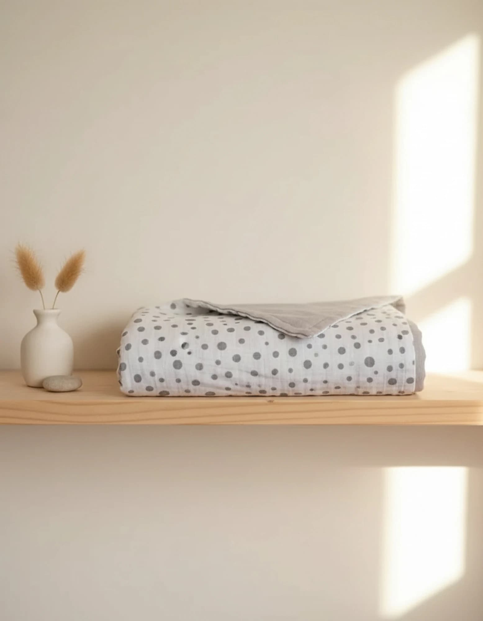 Muslin Ortu Cift Katli Puantiye Desen Ve Duz Gri BabyNest görsel 8