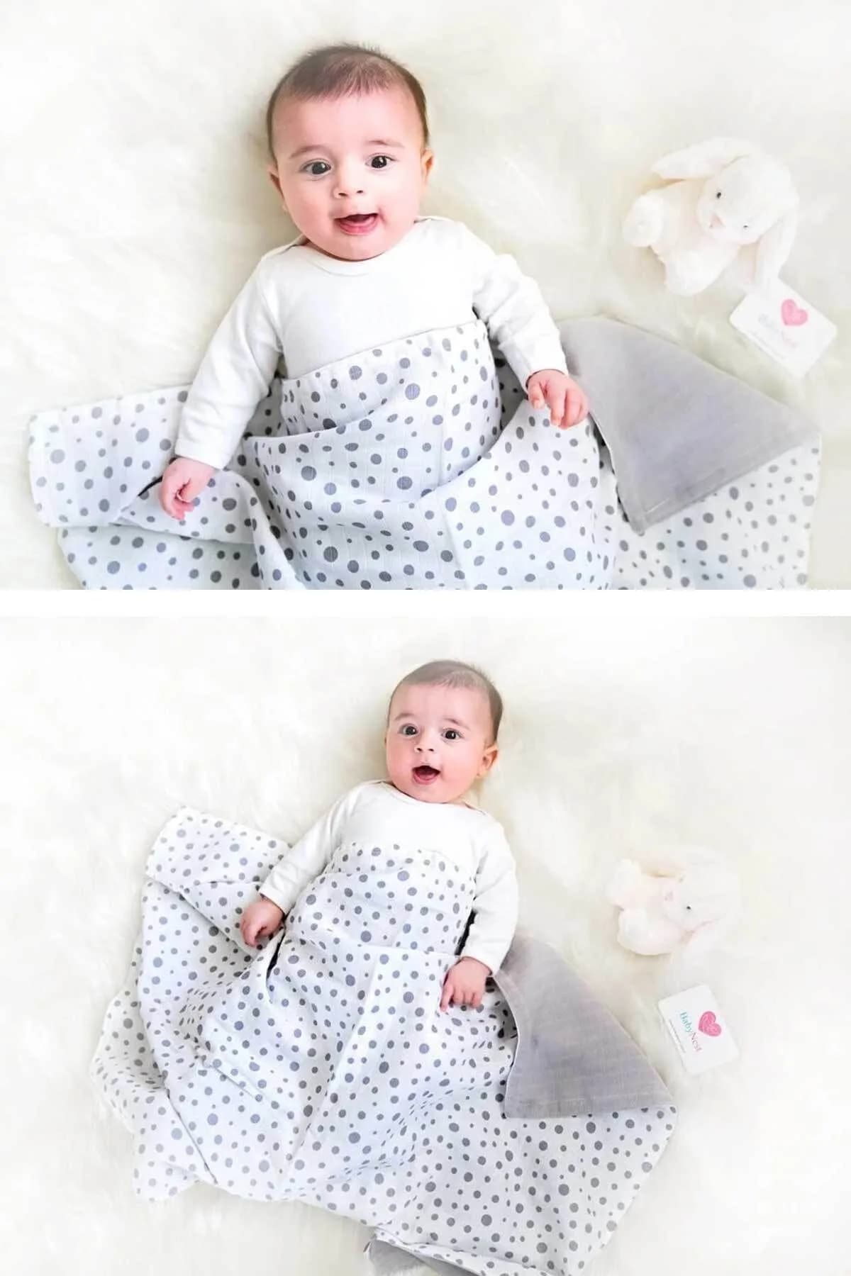 Muslin Ortu Cift Katli Puantiye Desen Ve Duz Gri BabyNest