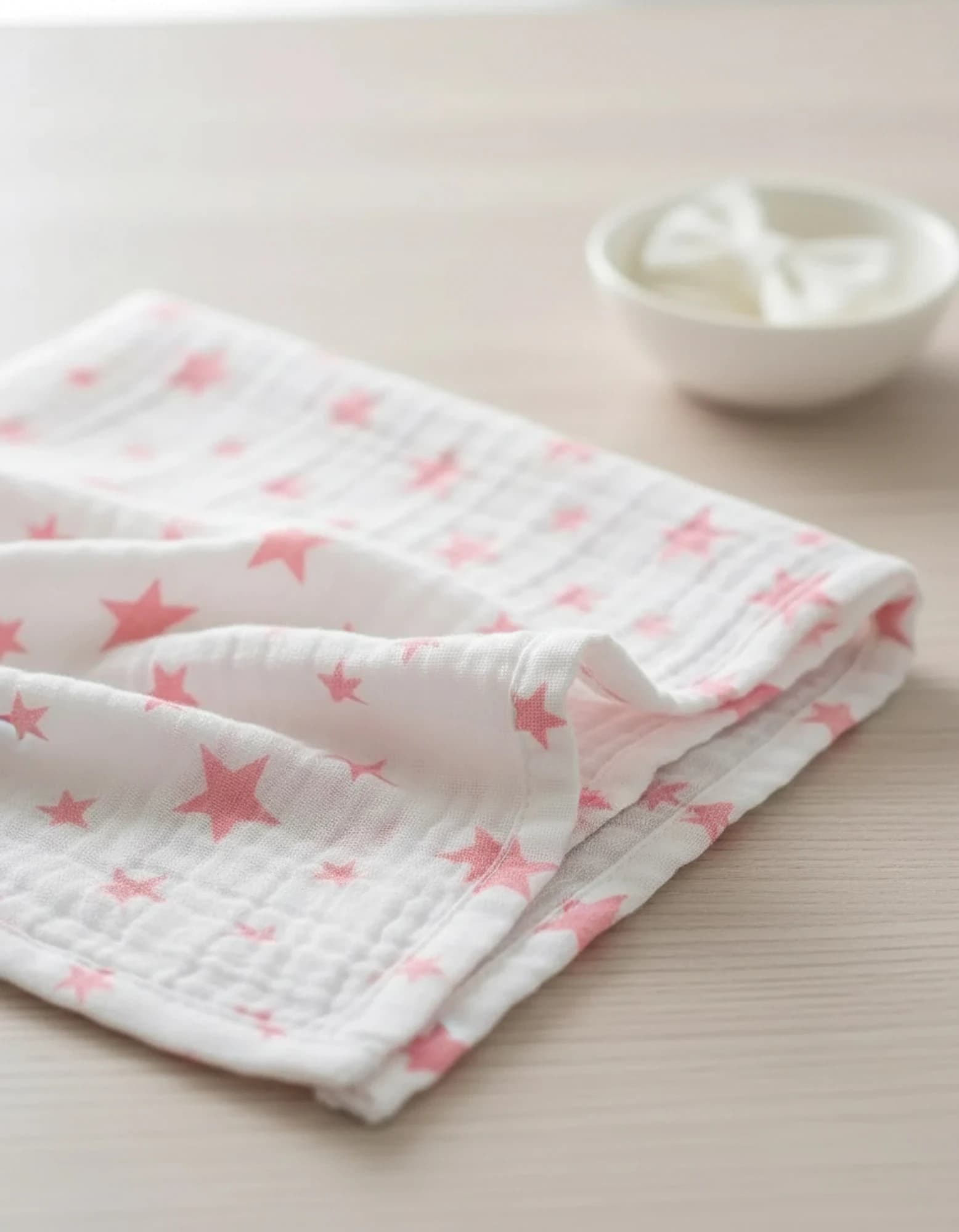 Muslin Ortu Cift Katli Pembe Yildiz Desen Ve Duz BabyNest görsel 4
