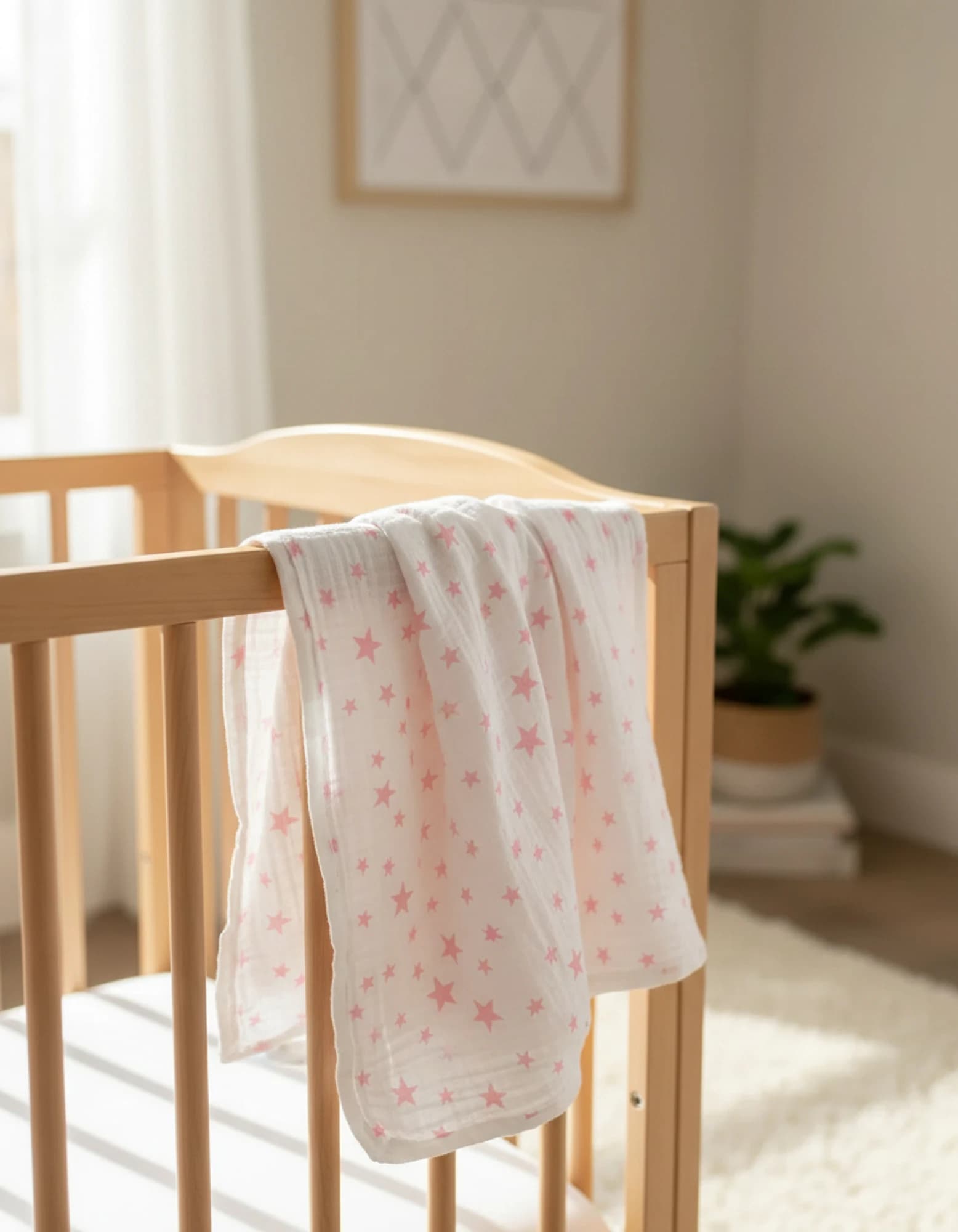 Muslin Ortu Cift Katli Pembe Yildiz Desen Ve Duz BabyNest görsel 5
