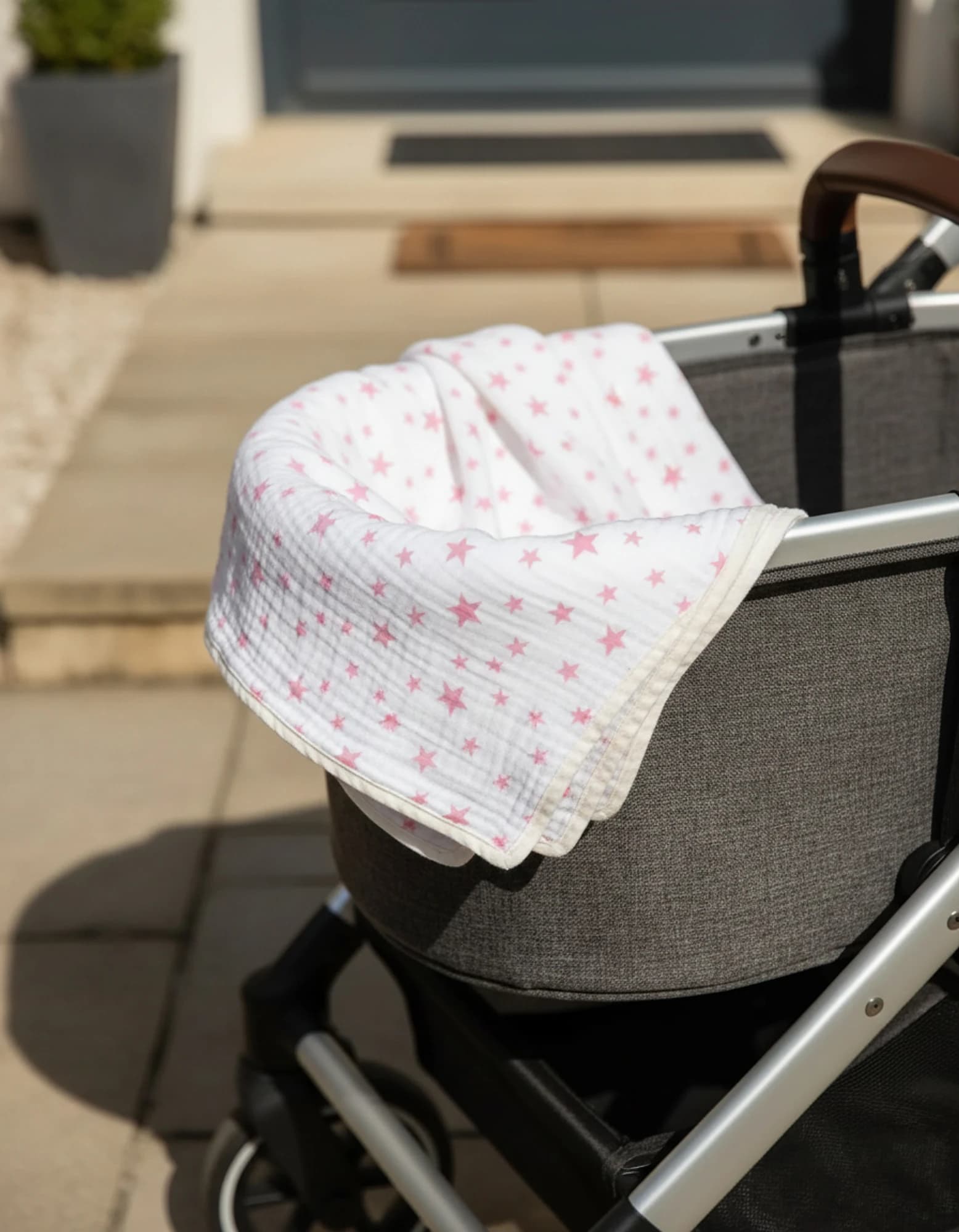 Muslin Ortu Cift Katli Pembe Yildiz Desen Ve Duz BabyNest görsel 6
