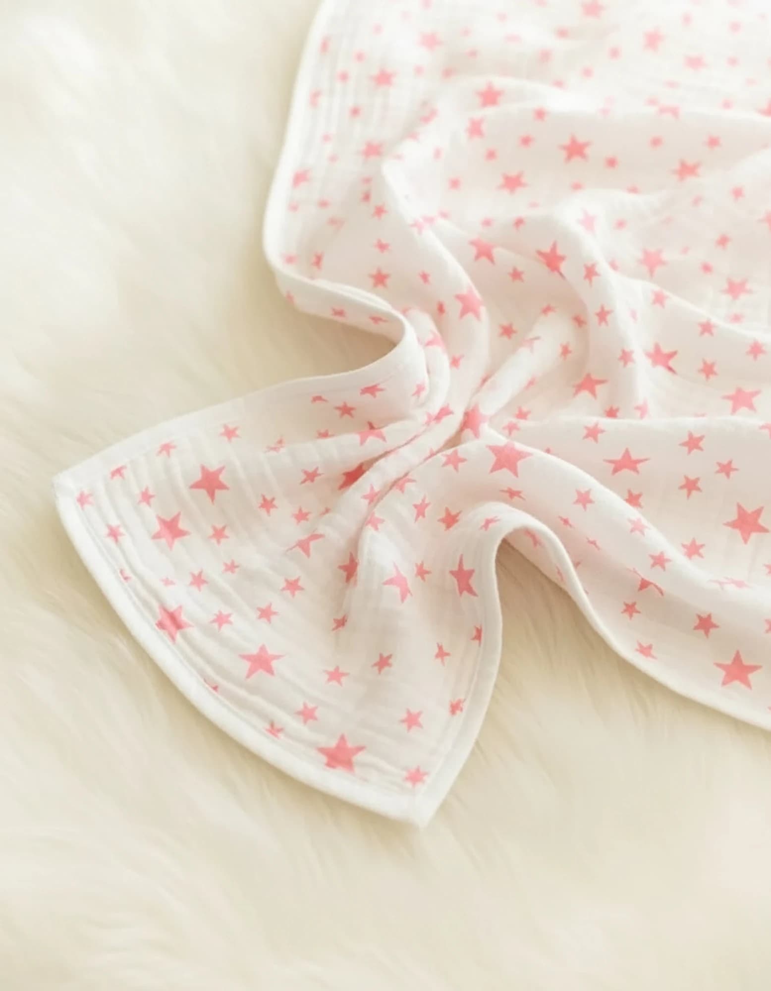 Muslin Ortu Cift Katli Pembe Yildiz Desen Ve Duz BabyNest görsel 9