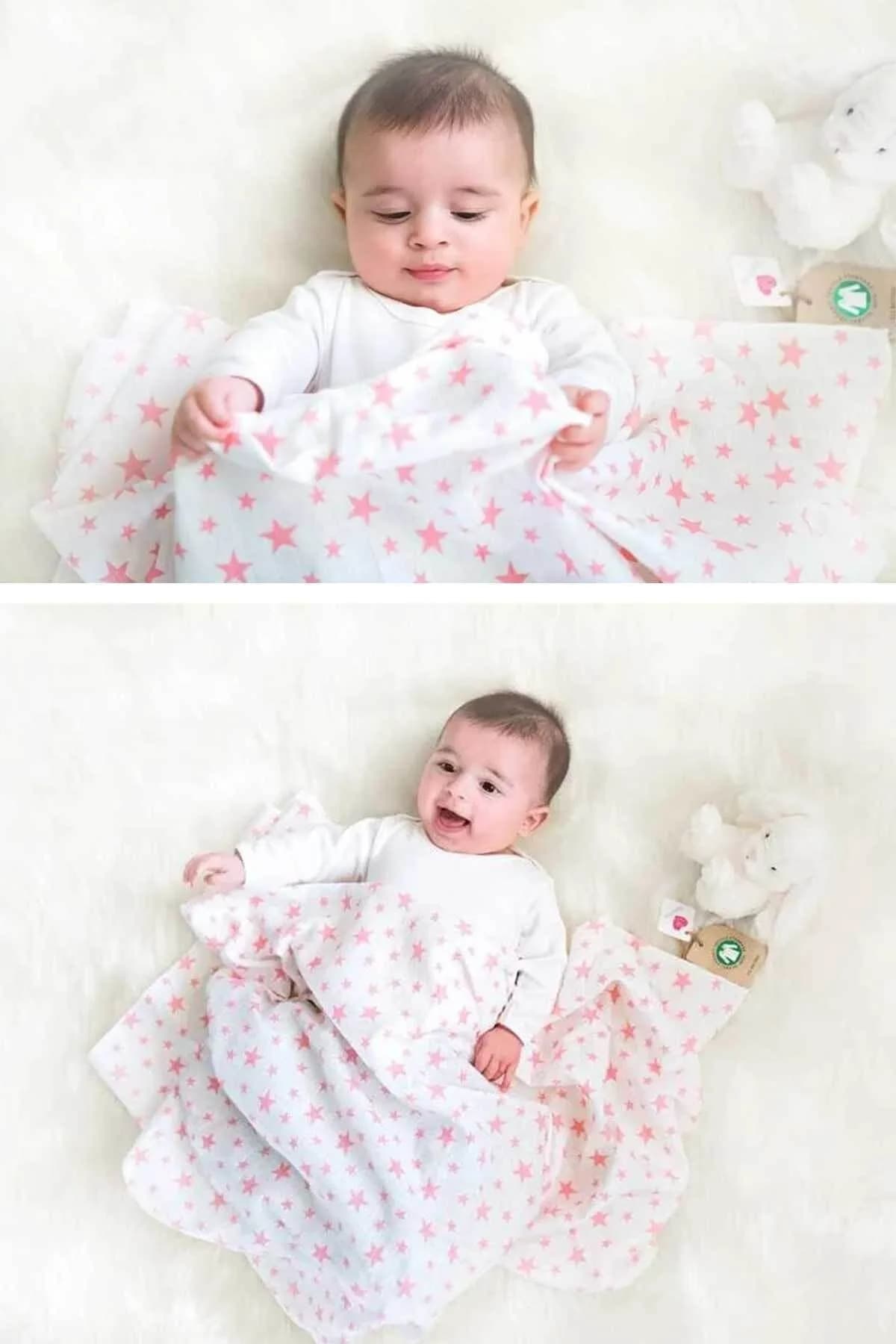 Muslin Ortu Cift Katli Pembe Yildiz Desen Ve Duz BabyNest