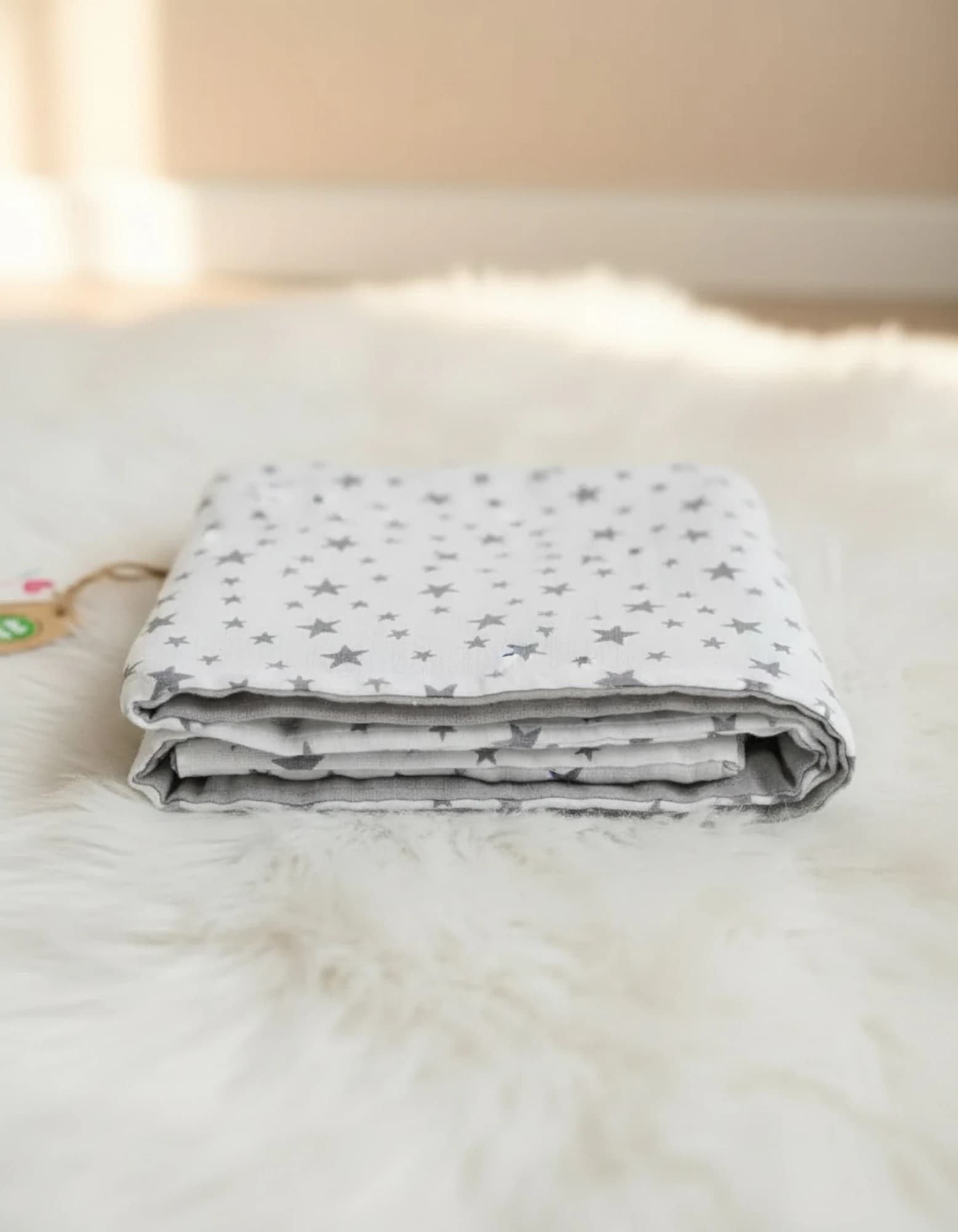 Muslin Ortu Cift Katli Gri Yildiz Desen Ve Gri Beyaz BabyNest görsel 4