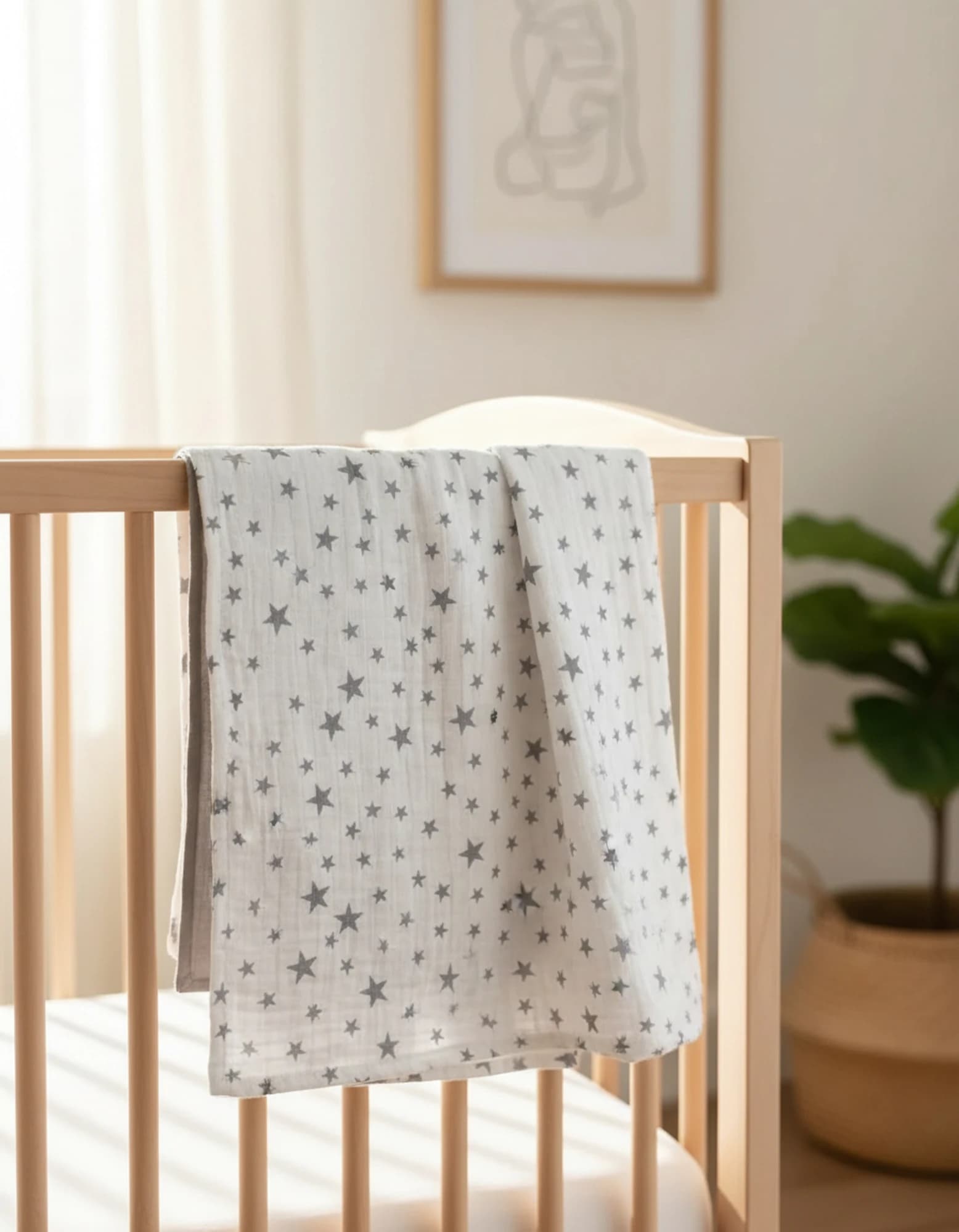 Muslin Ortu Cift Katli Gri Yildiz Desen Ve Gri Beyaz BabyNest görsel 5