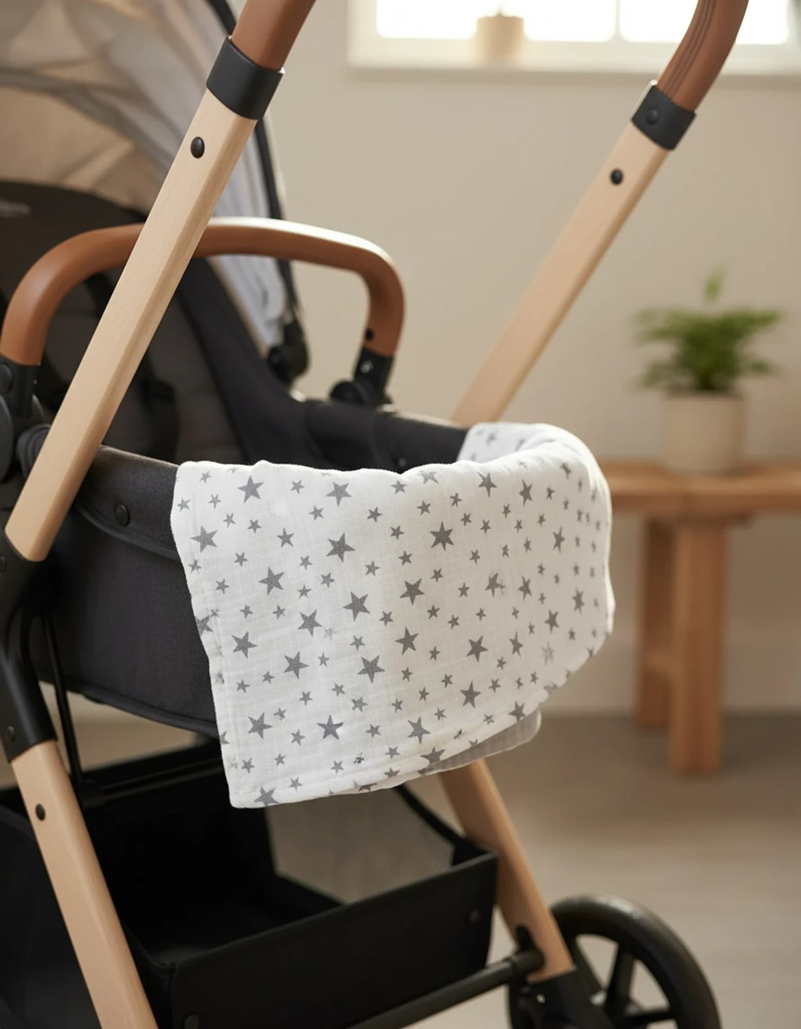 Muslin Ortu Cift Katli Gri Yildiz Desen Ve Gri Beyaz BabyNest görsel 6
