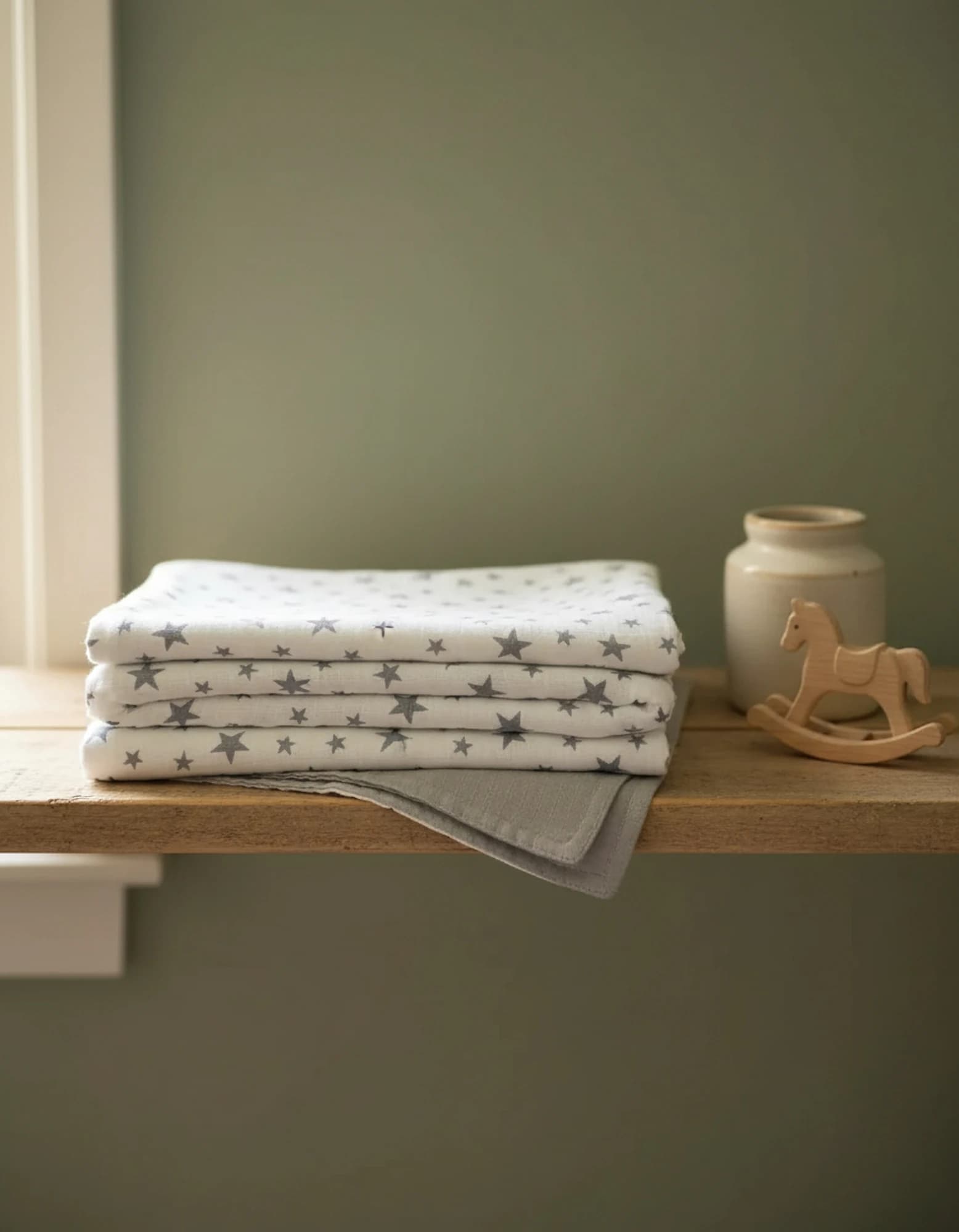Muslin Ortu Cift Katli Gri Yildiz Desen Ve Gri Beyaz BabyNest görsel 8