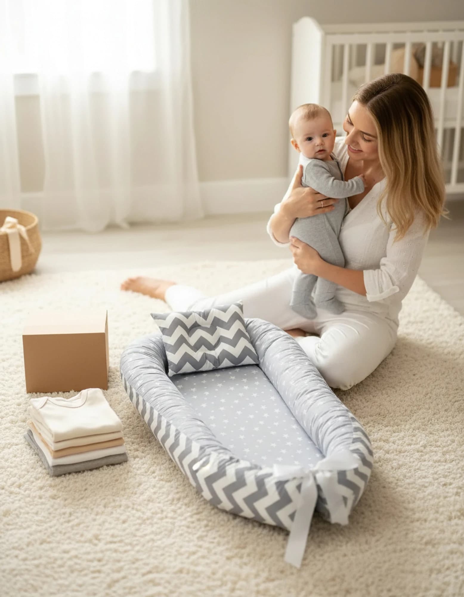Yatak Gri minik yıldız ve gri zigzaklı Model
