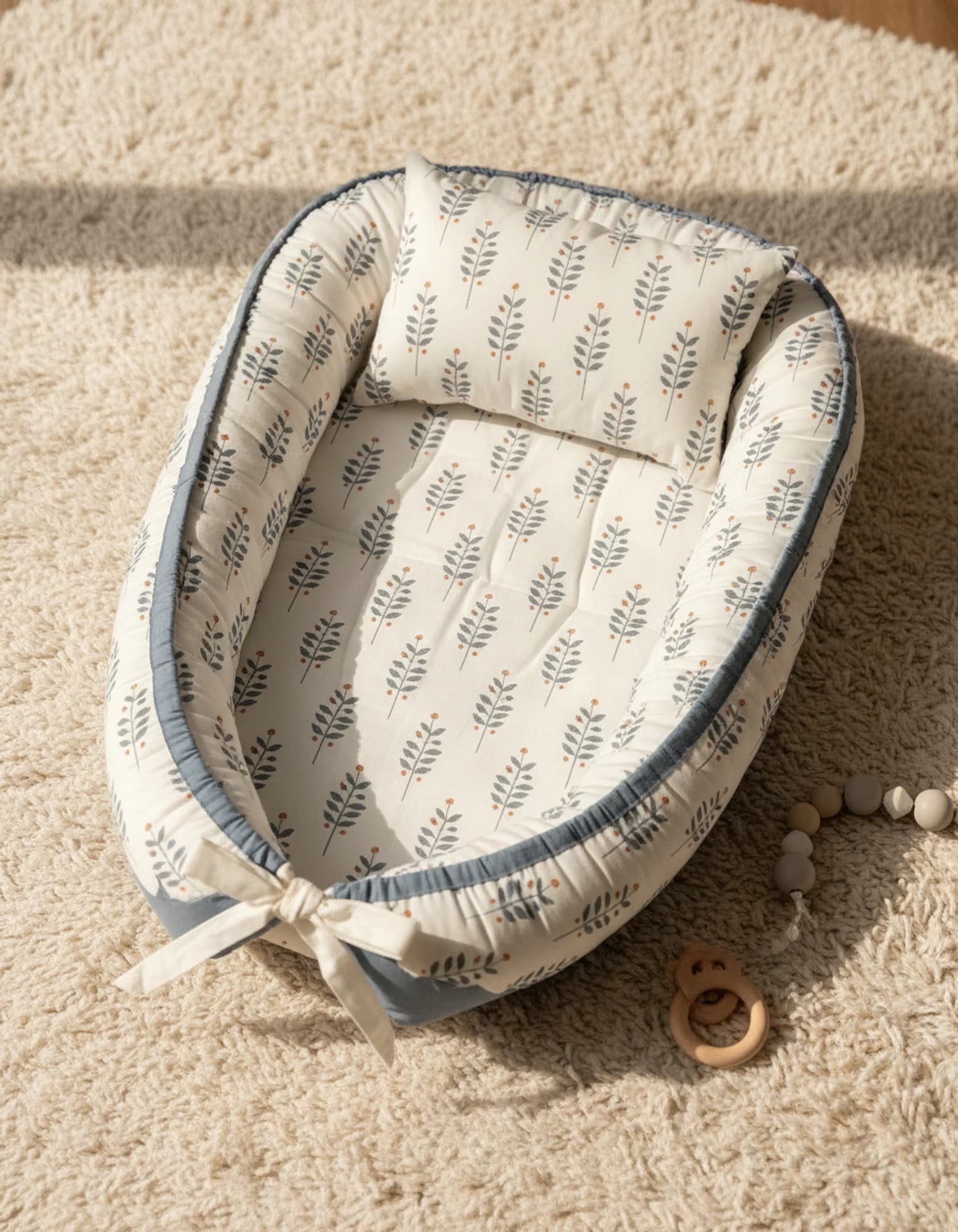 Yatak Gri Zigzak Ve Beyaz yıldızlı BabyNest