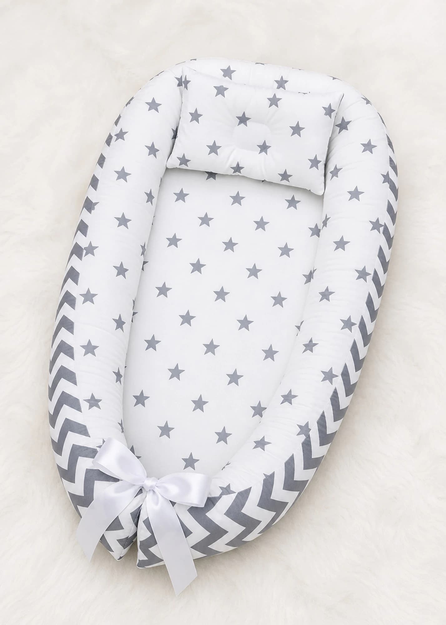 Yatak Gri Zigzak Ve Beyaz yıldızlı BabyNest