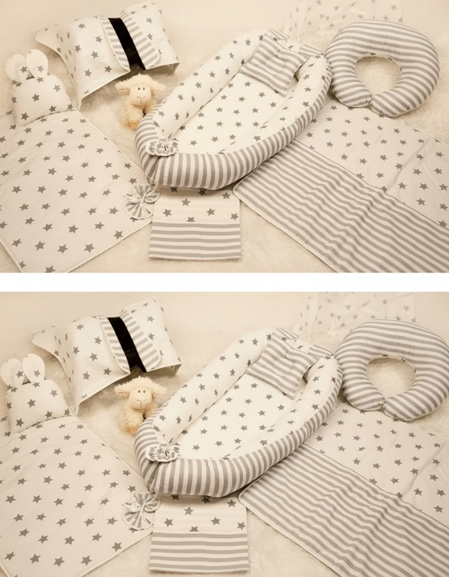 Full Set 9 Parca Bebek Ihtiyac Seti Gri Yildiz Ve Gri Cizgili BabyNest görsel 2