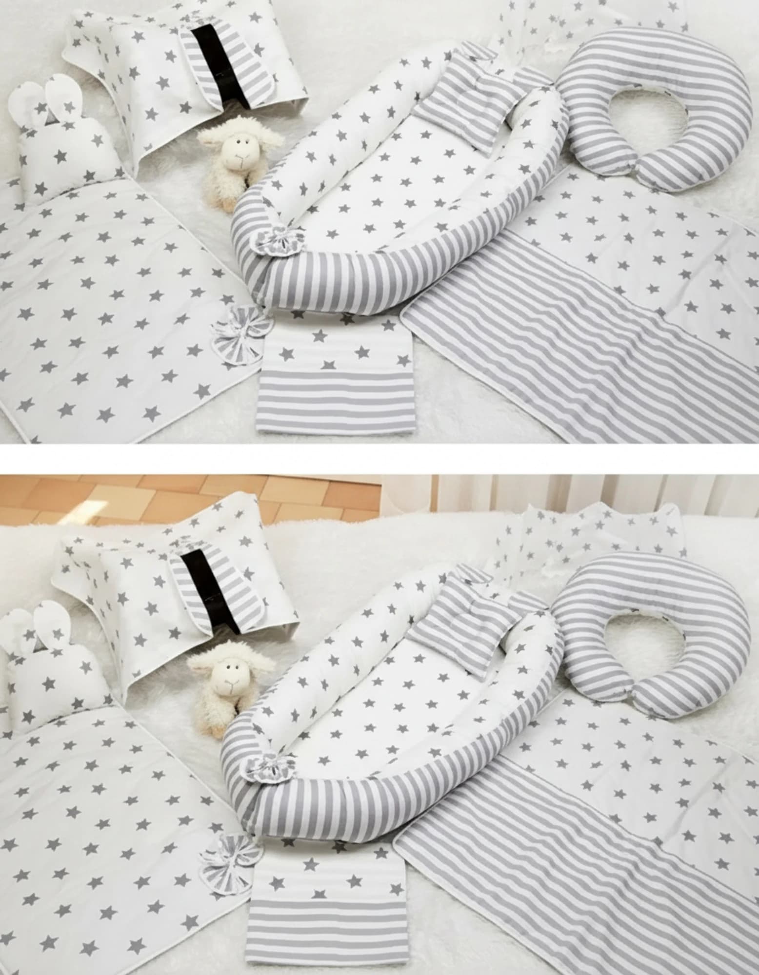 Full Set 9 Parca Bebek Ihtiyac Seti Gri Yildiz Ve Gri Cizgili BabyNest görsel 5
