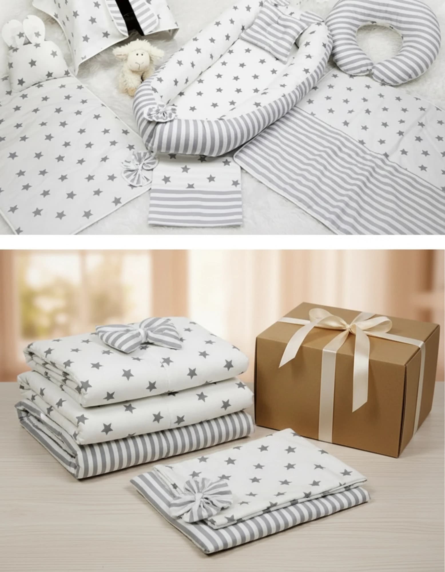 Full Set 9 Parca Bebek Ihtiyac Seti Gri Yildiz Ve Gri Cizgili BabyNest görsel 7