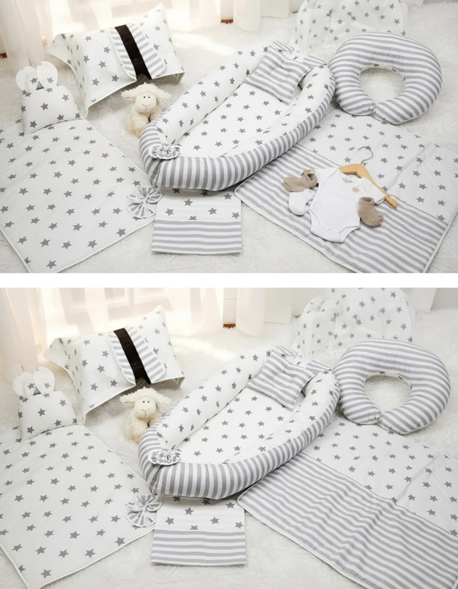 Full Set 9 Parca Bebek Ihtiyac Seti Gri Yildiz Ve Gri Cizgili BabyNest görsel 9