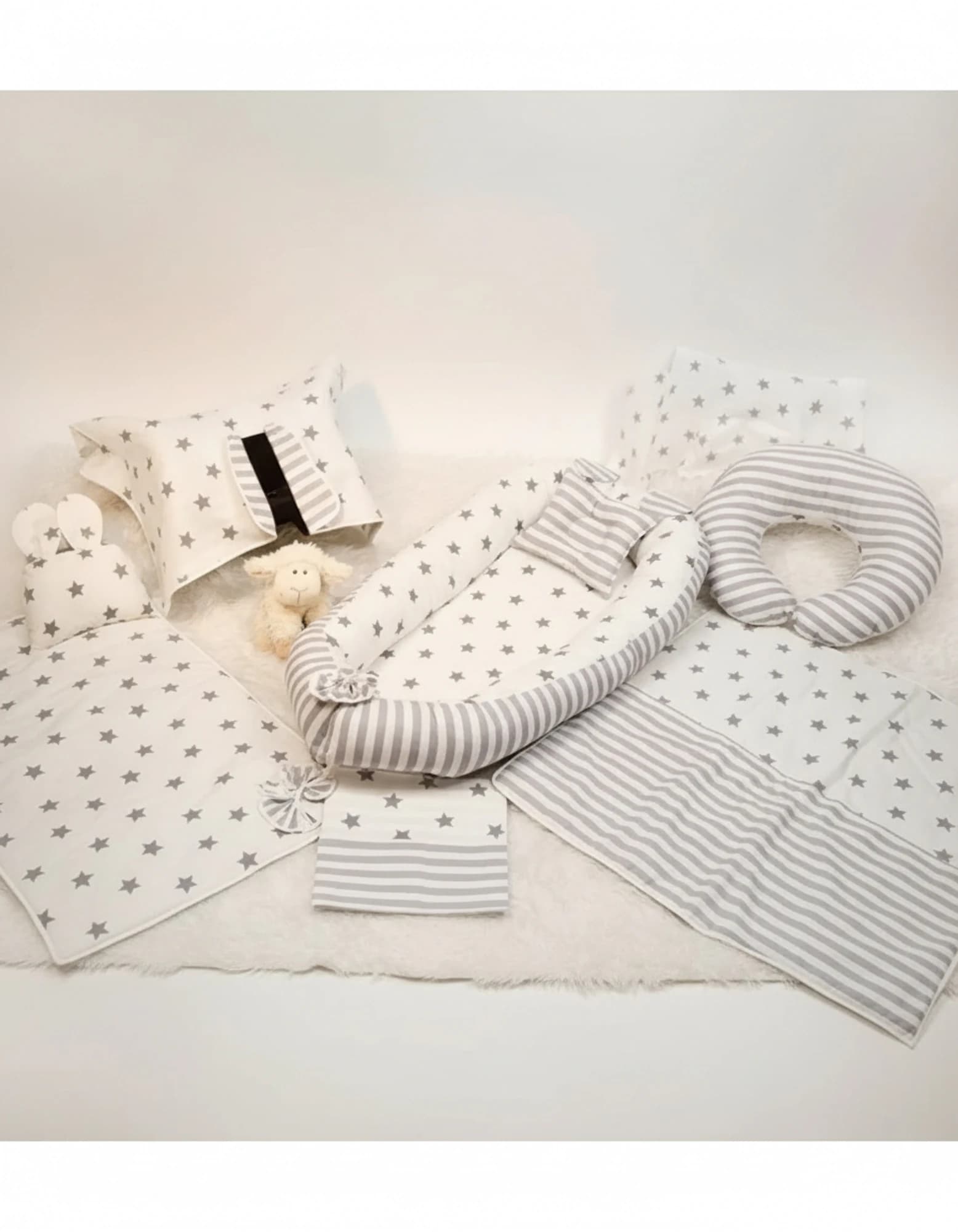 Full Set 9 Parca Bebek Ihtiyac Seti Gri Yildiz Ve Gri Cizgili BabyNest görsel 10