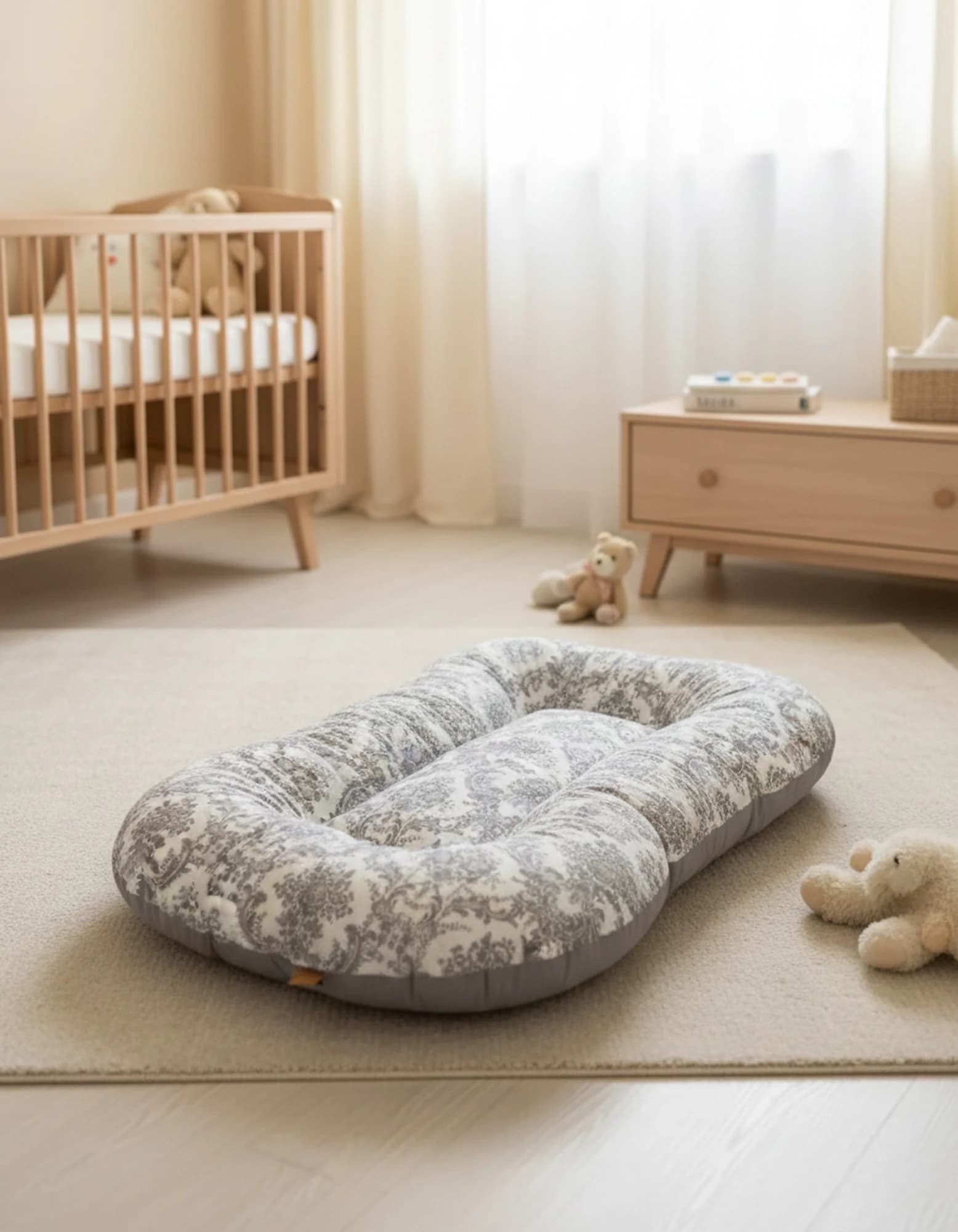 Oval Bebek Yatak Cift Yonlu Elegant Gri Model BabyNest görsel 7