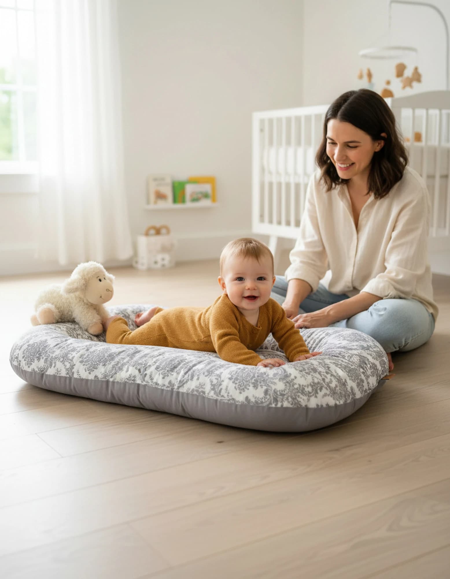Oval Bebek Yatak Cift Yonlu Elegant Gri Model BabyNest görsel 8