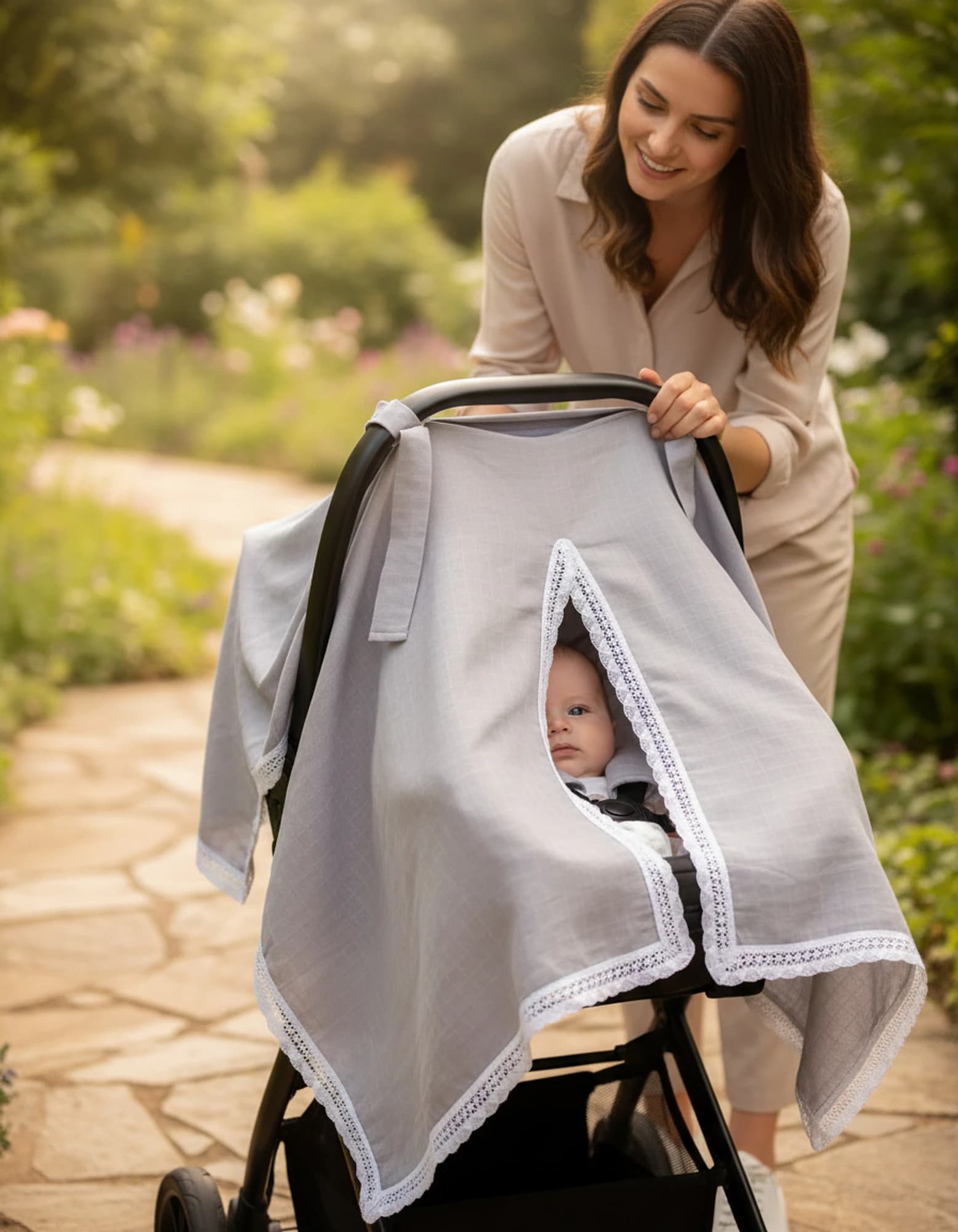 Puset Ortusu/Bebek Arabasi Ortusu %100 Pamuk Muslin Gri
