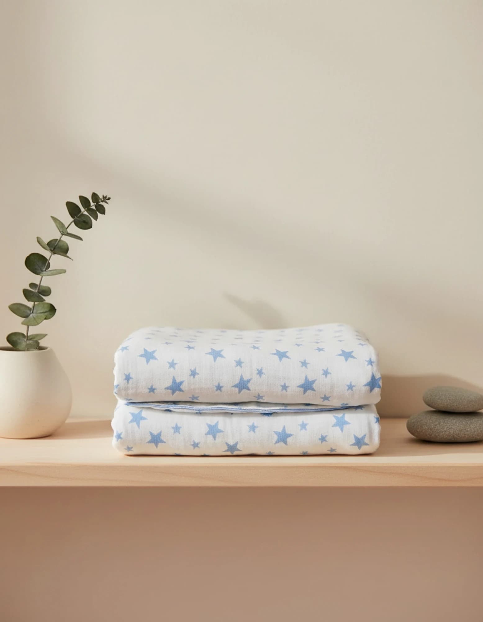 Muslin Ortu Cift Katli Mavi Yildiz Desen Ve Duz Beyaz BabyNest görsel 8