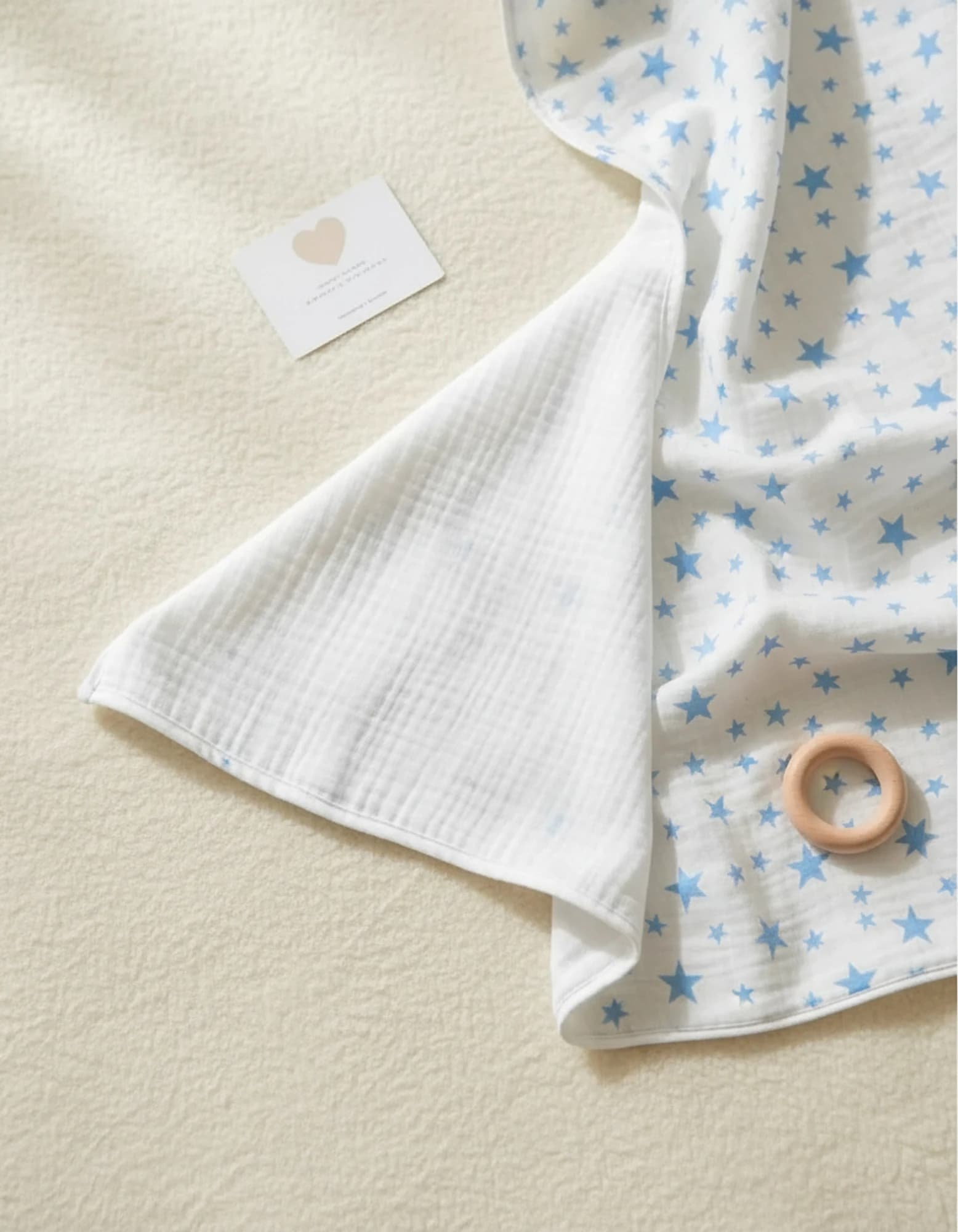 Muslin Ortu Cift Katli Mavi Yildiz Desen Ve Duz Beyaz BabyNest görsel 9