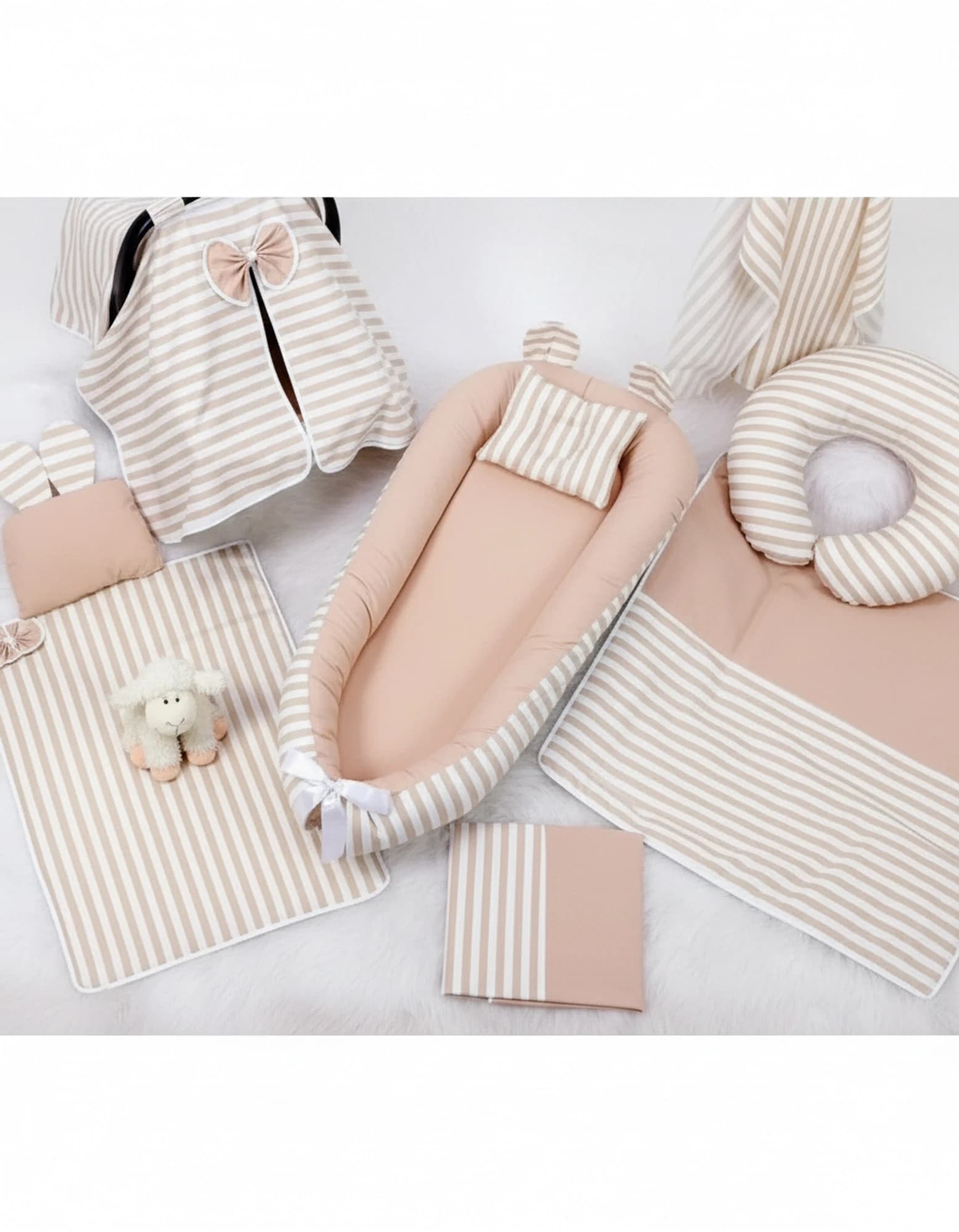 Full Set 9 Parca Bebek Ihtiyac Seti Bej Ve Krem Cizgili BabyNest görsel 2