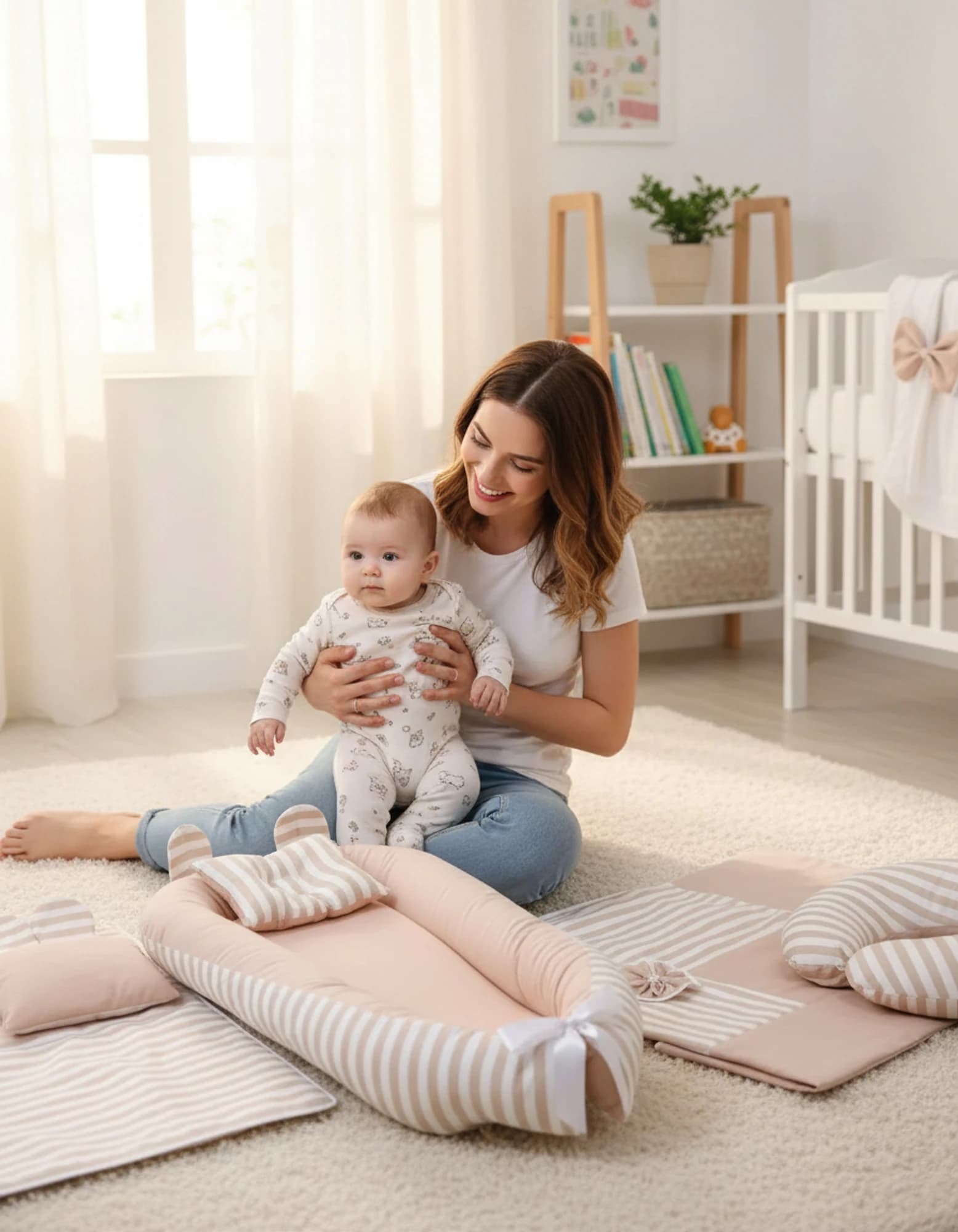 Full Set 9 Parca Bebek Ihtiyac Seti Bej Ve Krem Cizgili BabyNest görsel 4