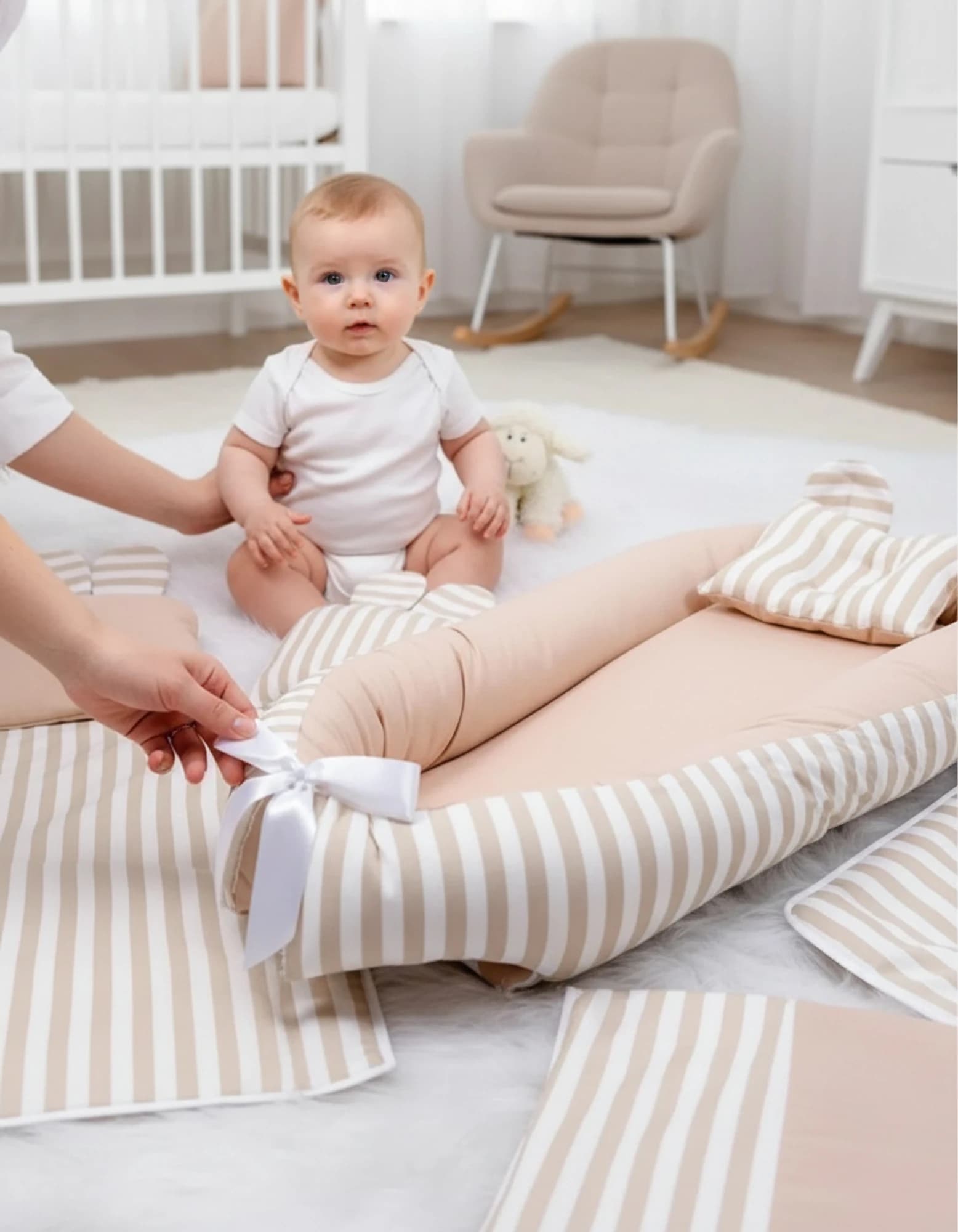Full Set 9 Parca Bebek Ihtiyac Seti Bej Ve Krem Cizgili BabyNest görsel 6