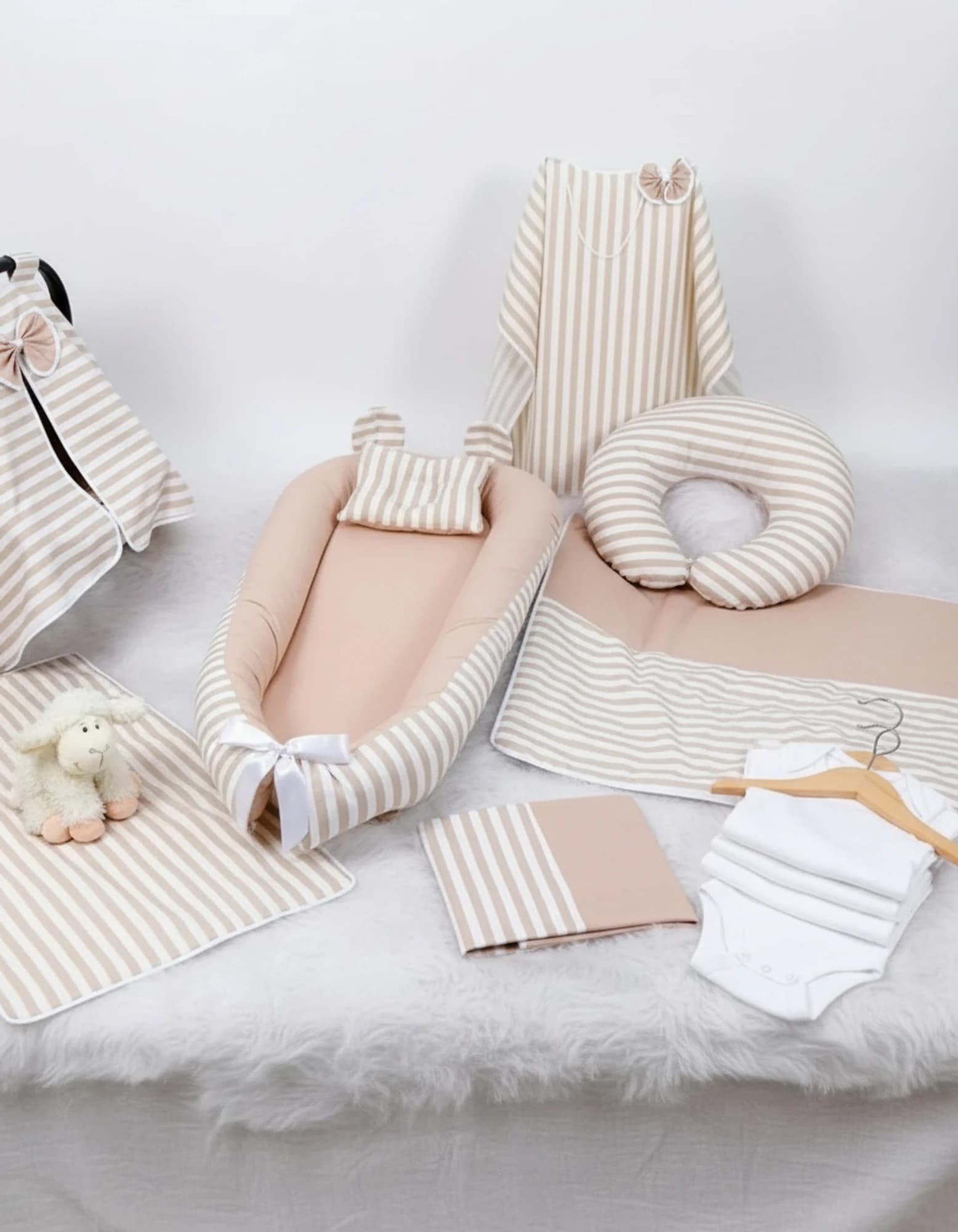 Full Set 9 Parca Bebek Ihtiyac Seti Bej Ve Krem Cizgili BabyNest görsel 9