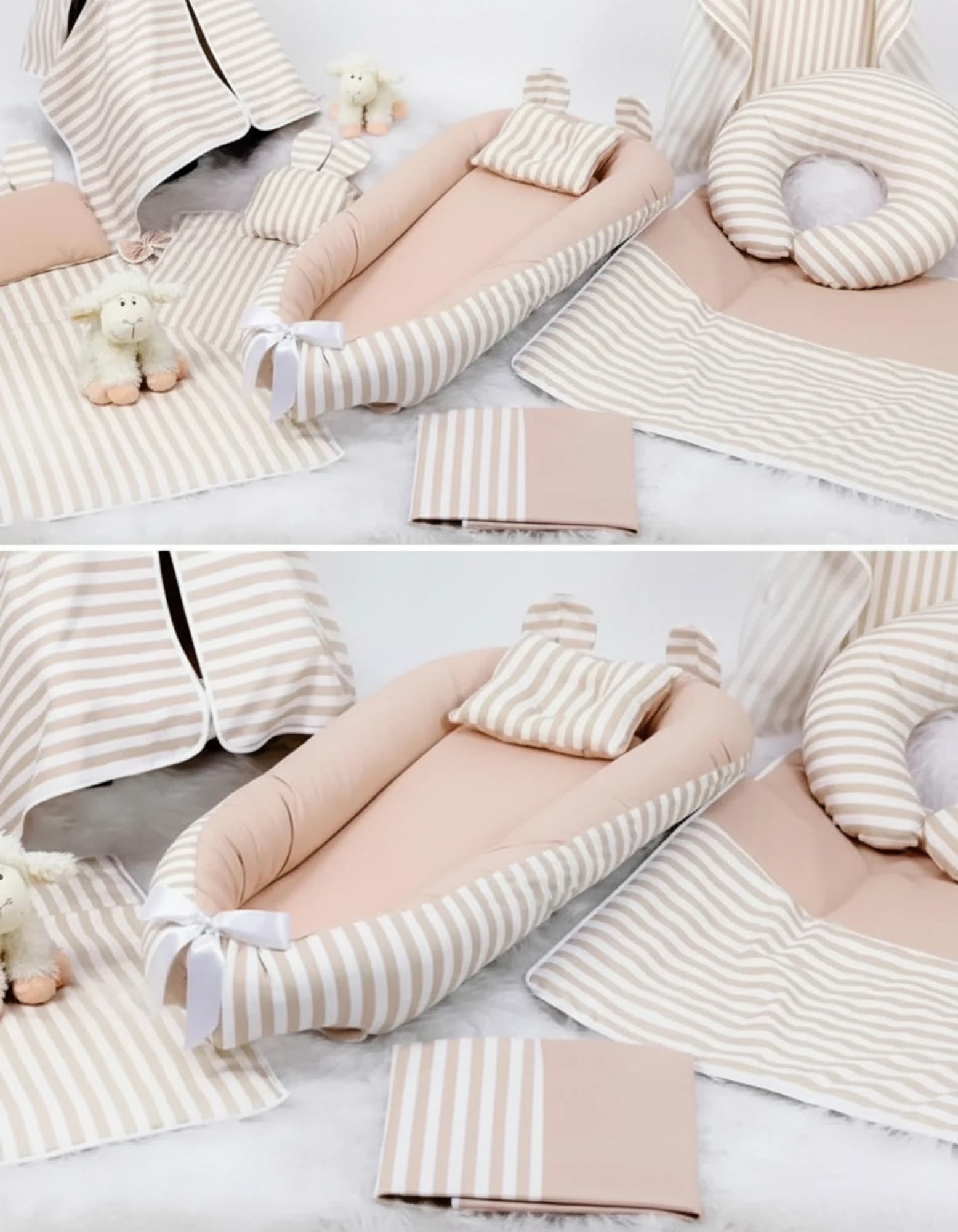 Full Set 9 Parca Bebek Ihtiyac Seti Bej Ve Krem Cizgili BabyNest görsel 10